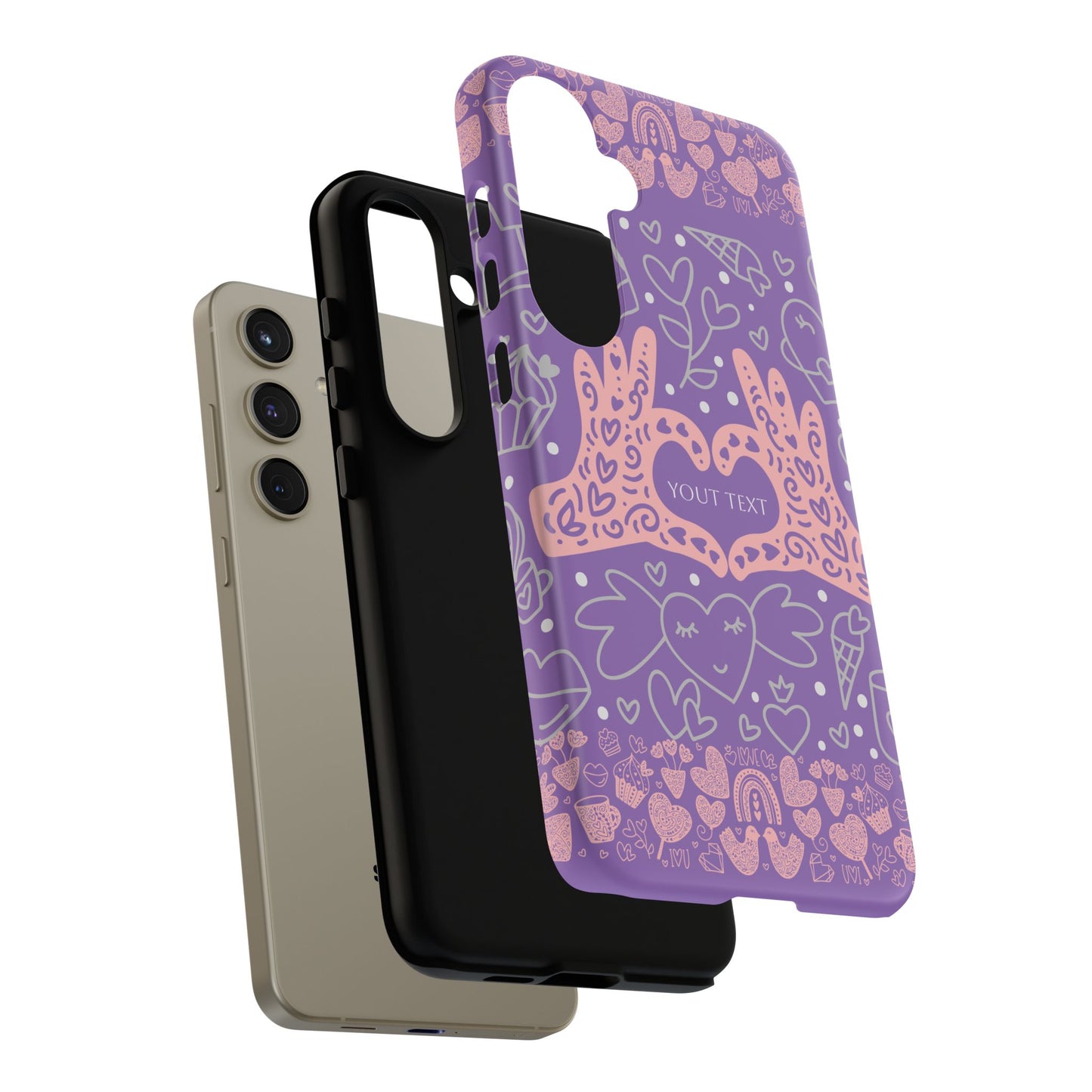 Colorful Heart Pattern Phone Case - Customizable Tough Case