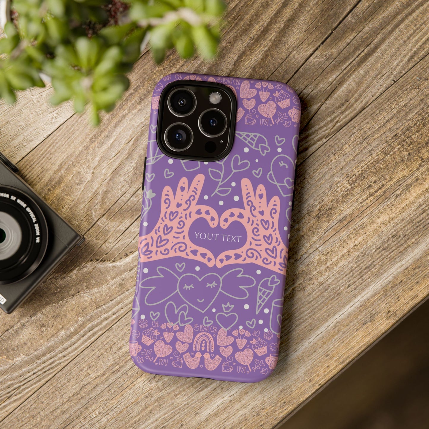 Colorful Heart Pattern Phone Case - Customizable Tough Case