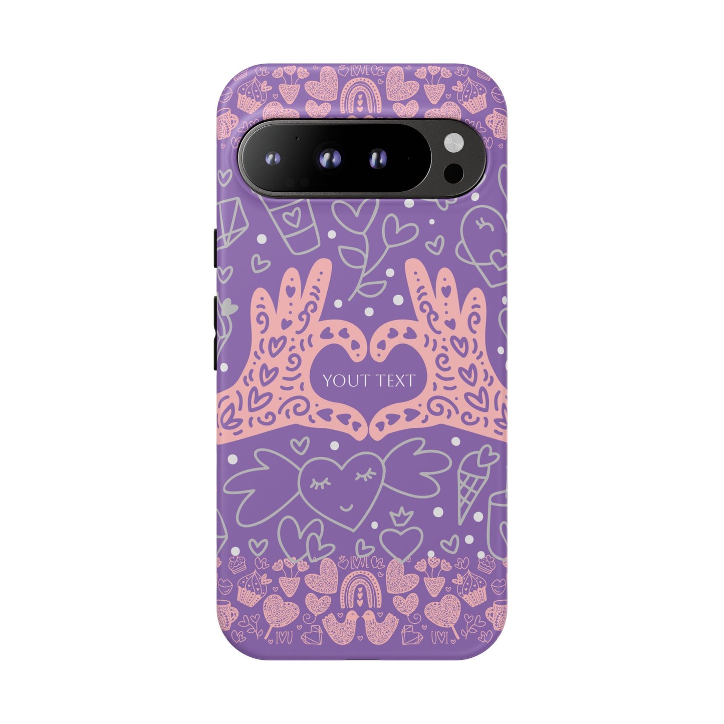 Colorful Heart Pattern Phone Case - Customizable Tough Case