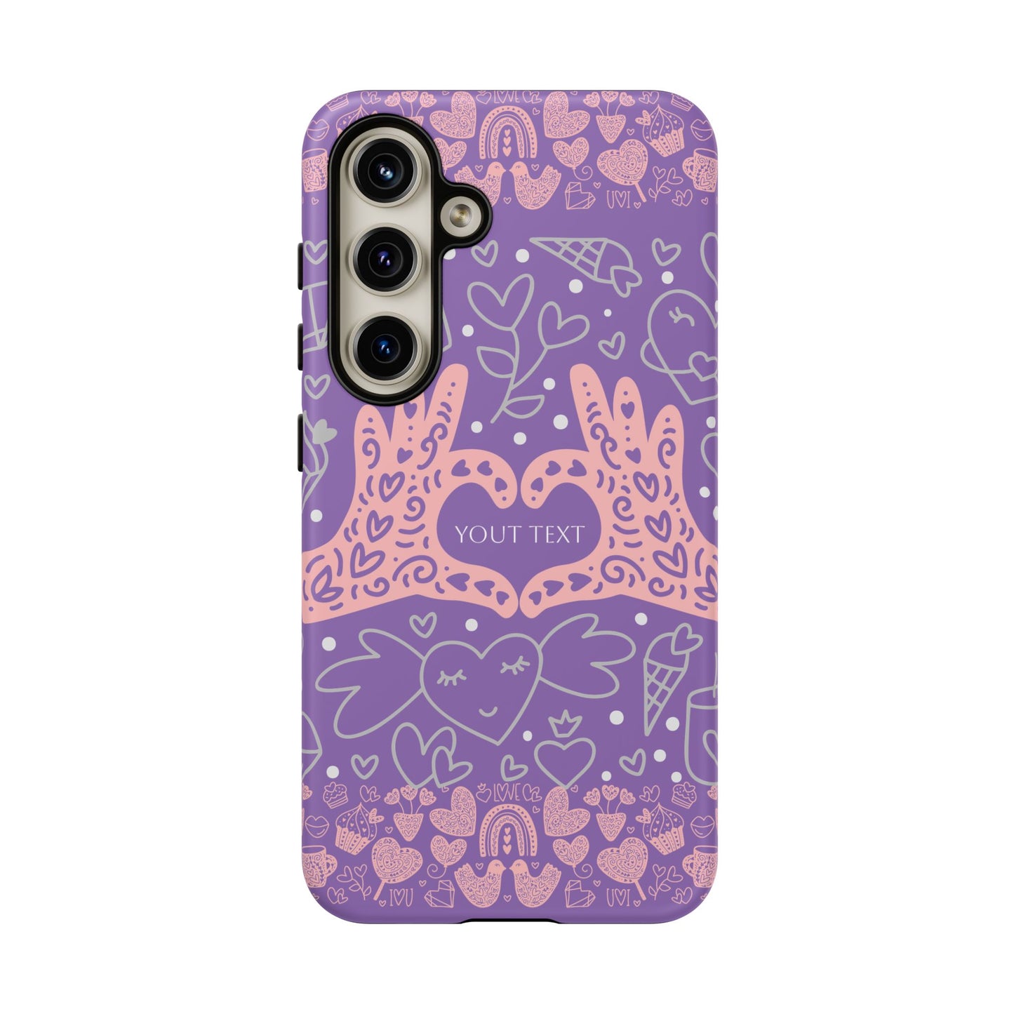 Colorful Heart Pattern Phone Case - Customizable Tough Case