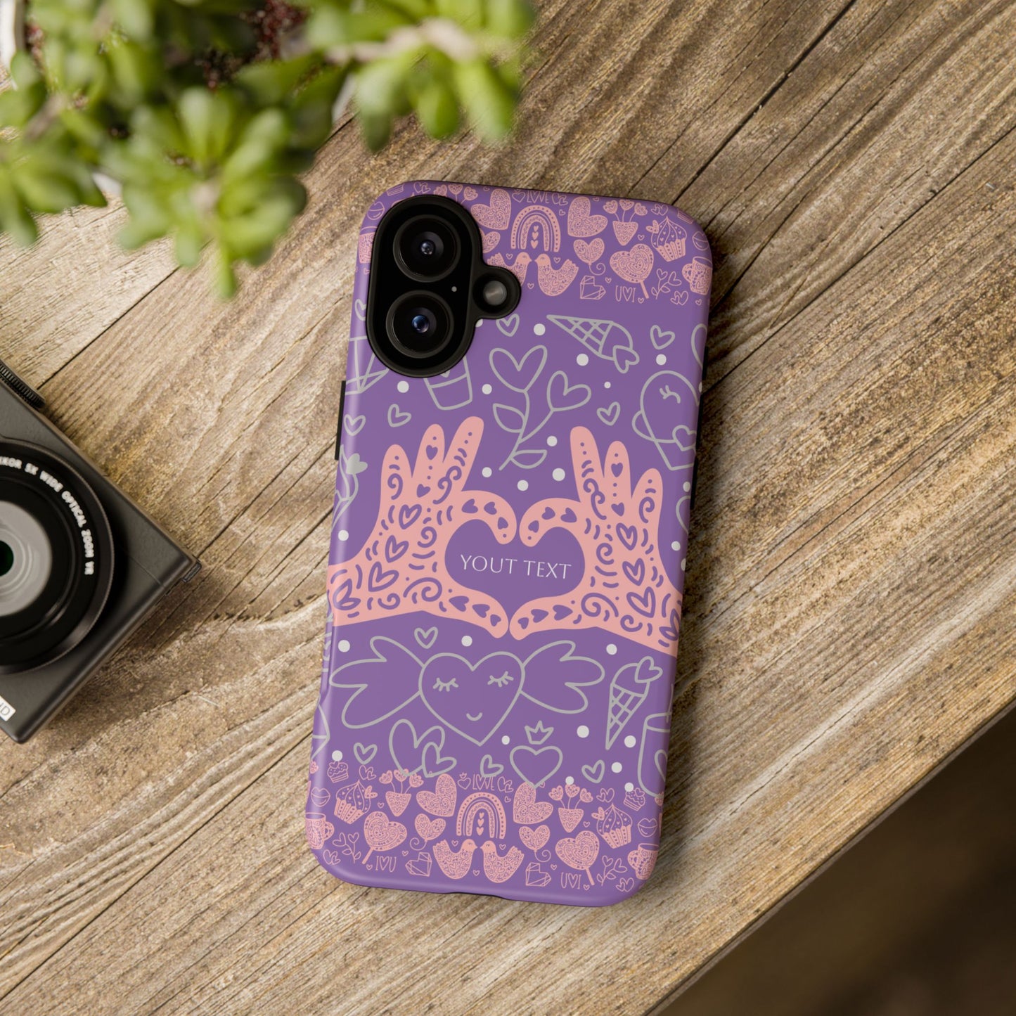 Colorful Heart Pattern Phone Case - Customizable Tough Case