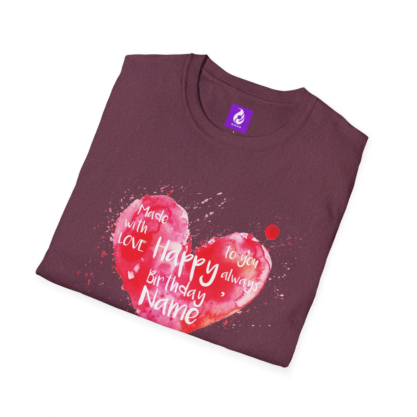 Personalized Birthday Love Heart Unisex T-Shirt – Softstyle Tee with Custom Name