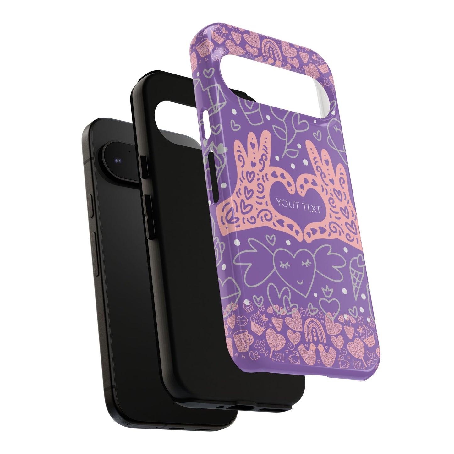 Colorful Heart Pattern Phone Case - Customizable Tough Case
