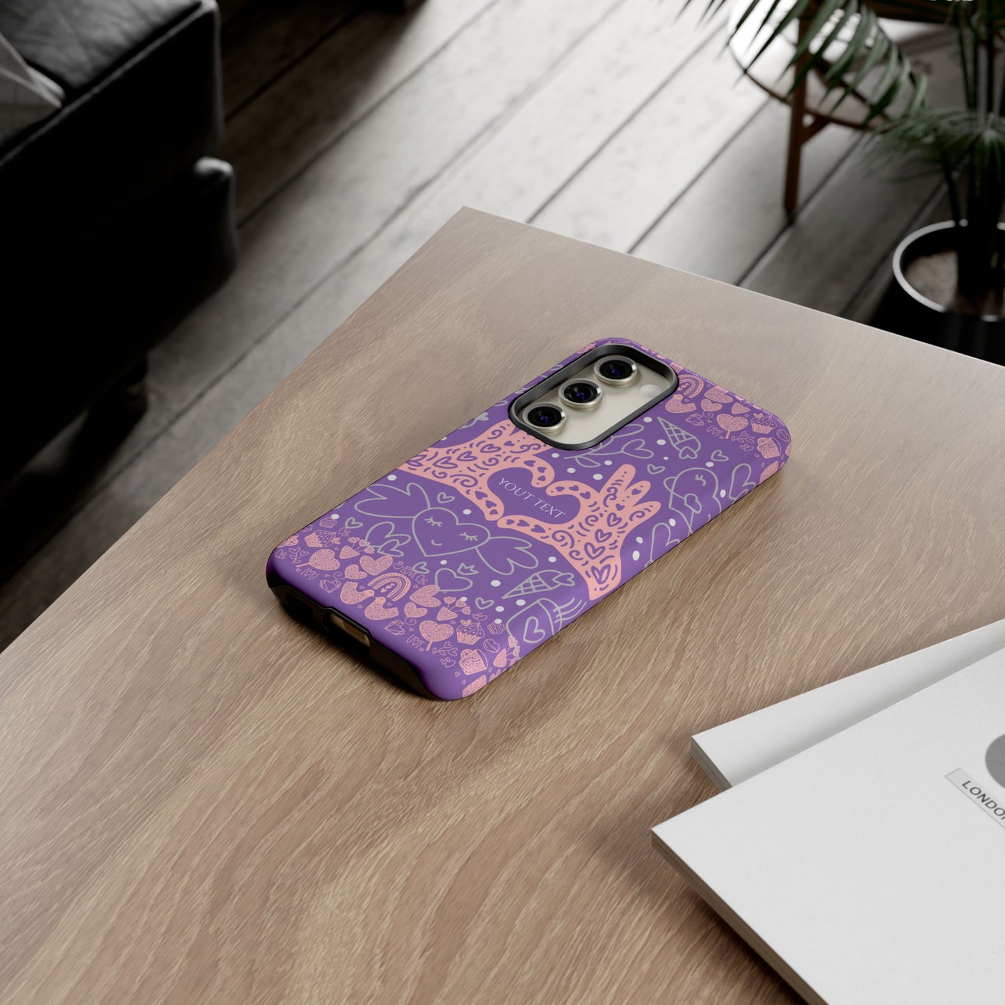 Colorful Heart Pattern Phone Case - Customizable Tough Case