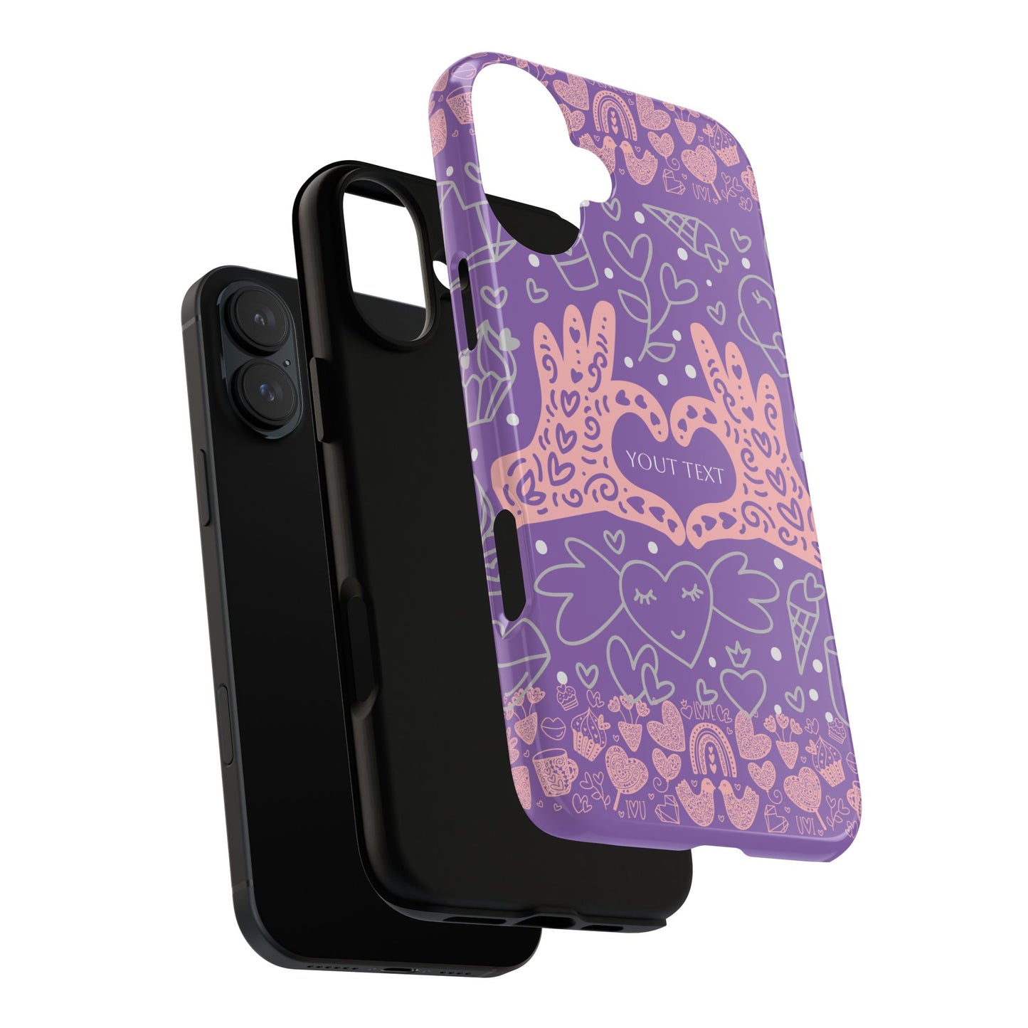 Colorful Heart Pattern Phone Case - Customizable Tough Case