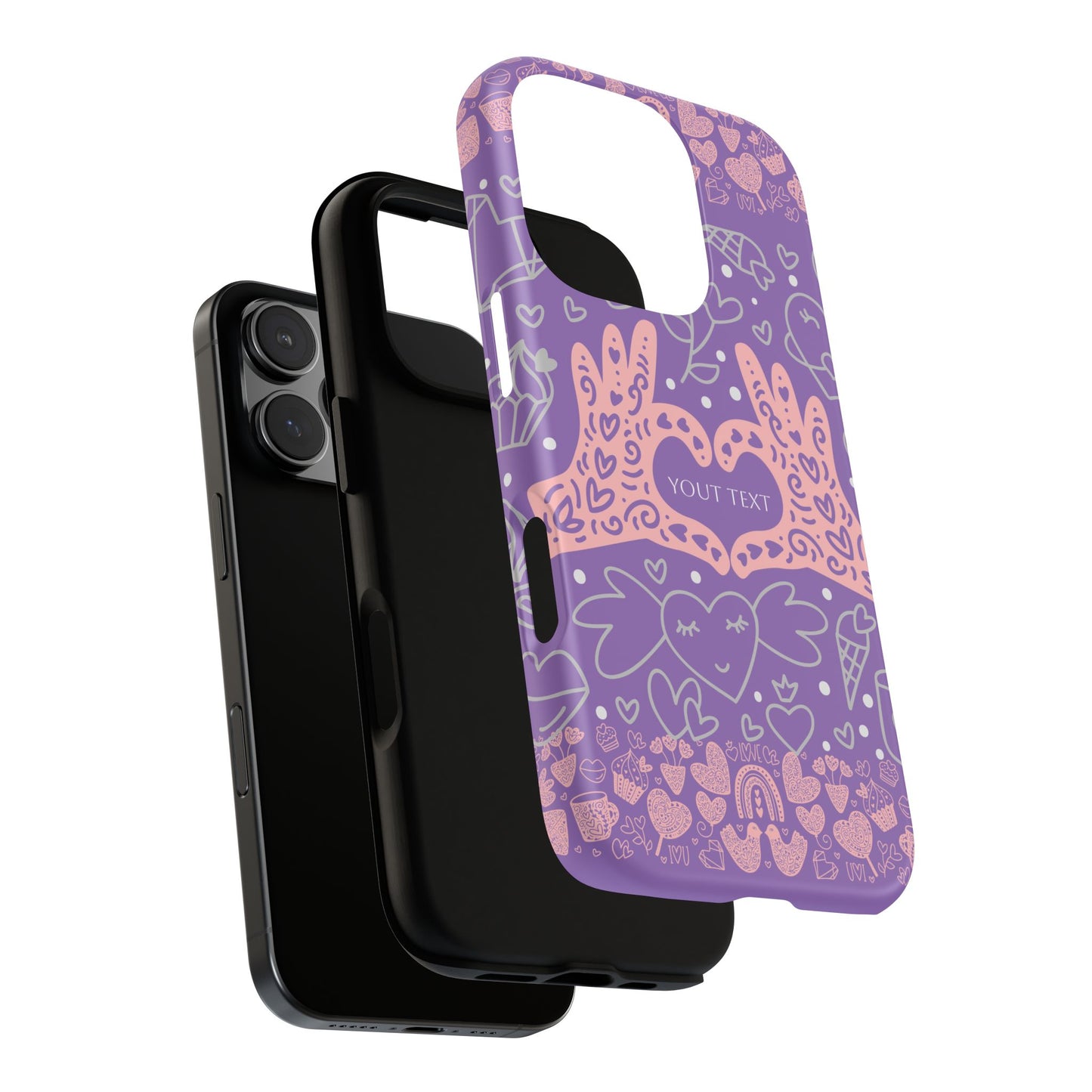 Colorful Heart Pattern Phone Case - Customizable Tough Case
