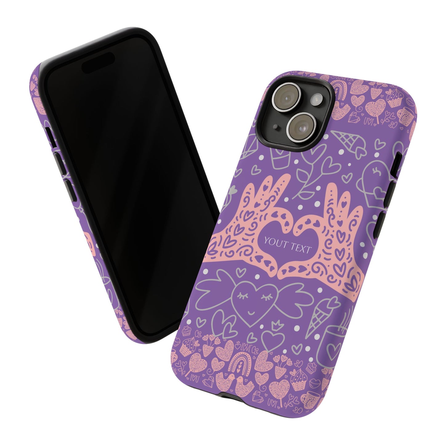 Colorful Heart Pattern Phone Case - Customizable Tough Case