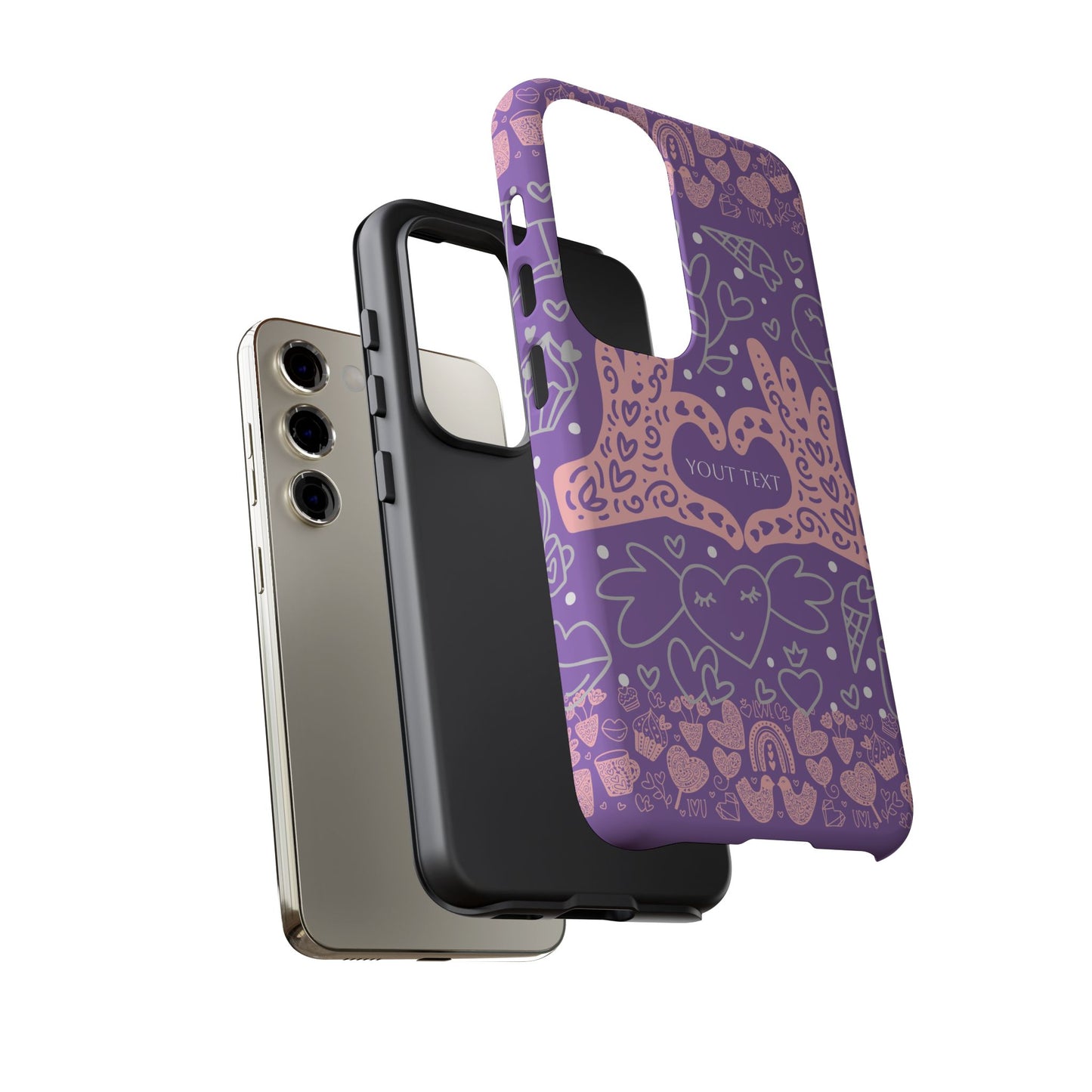 Colorful Heart Pattern Phone Case - Customizable Tough Case