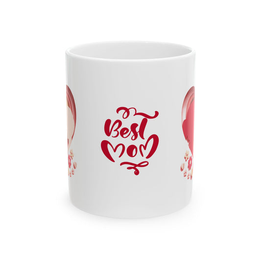 Best Mom Ceramic Mug - Heart Balloon Design (11oz, 15oz)
