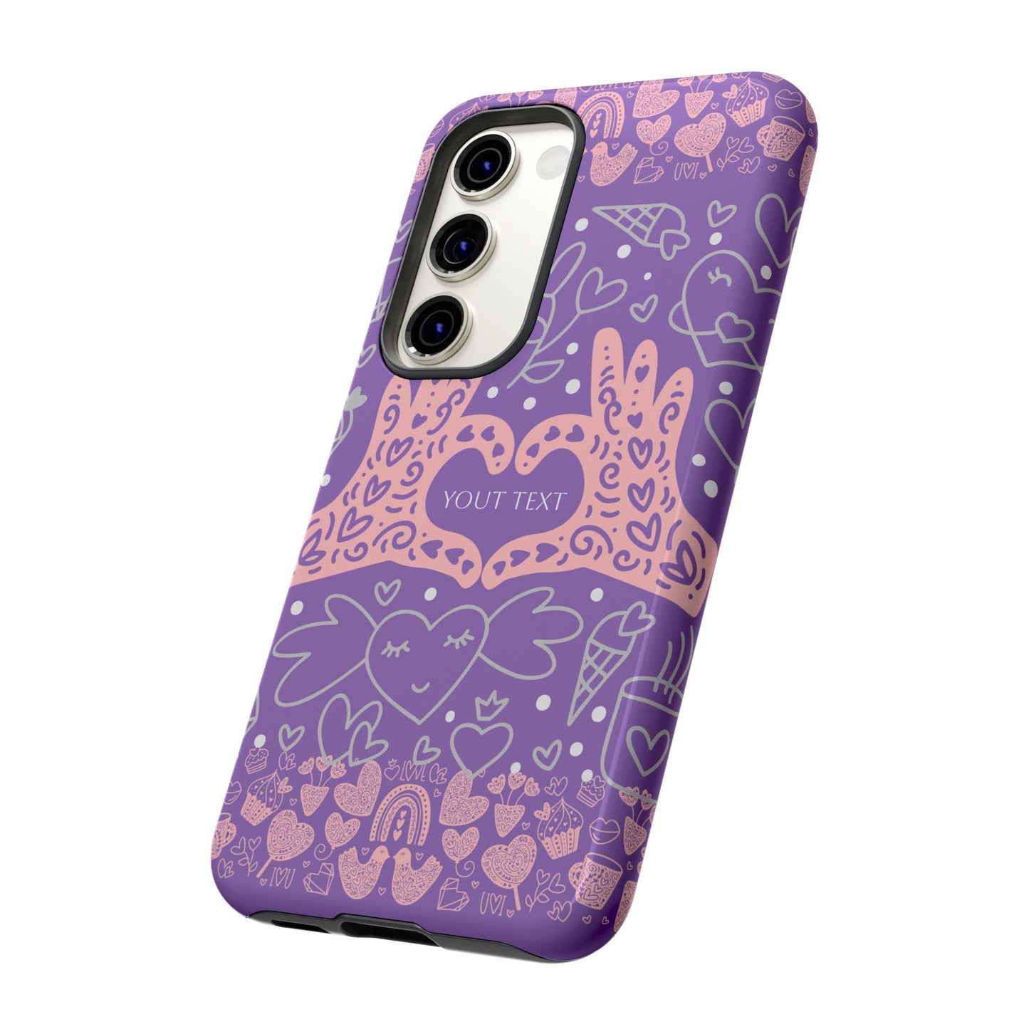 Colorful Heart Pattern Phone Case - Customizable Tough Case