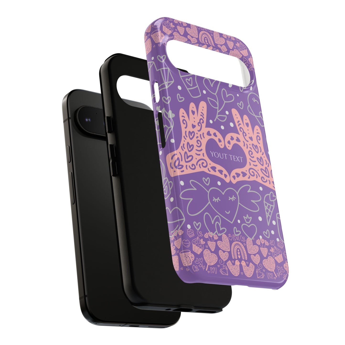Colorful Heart Pattern Phone Case - Customizable Tough Case