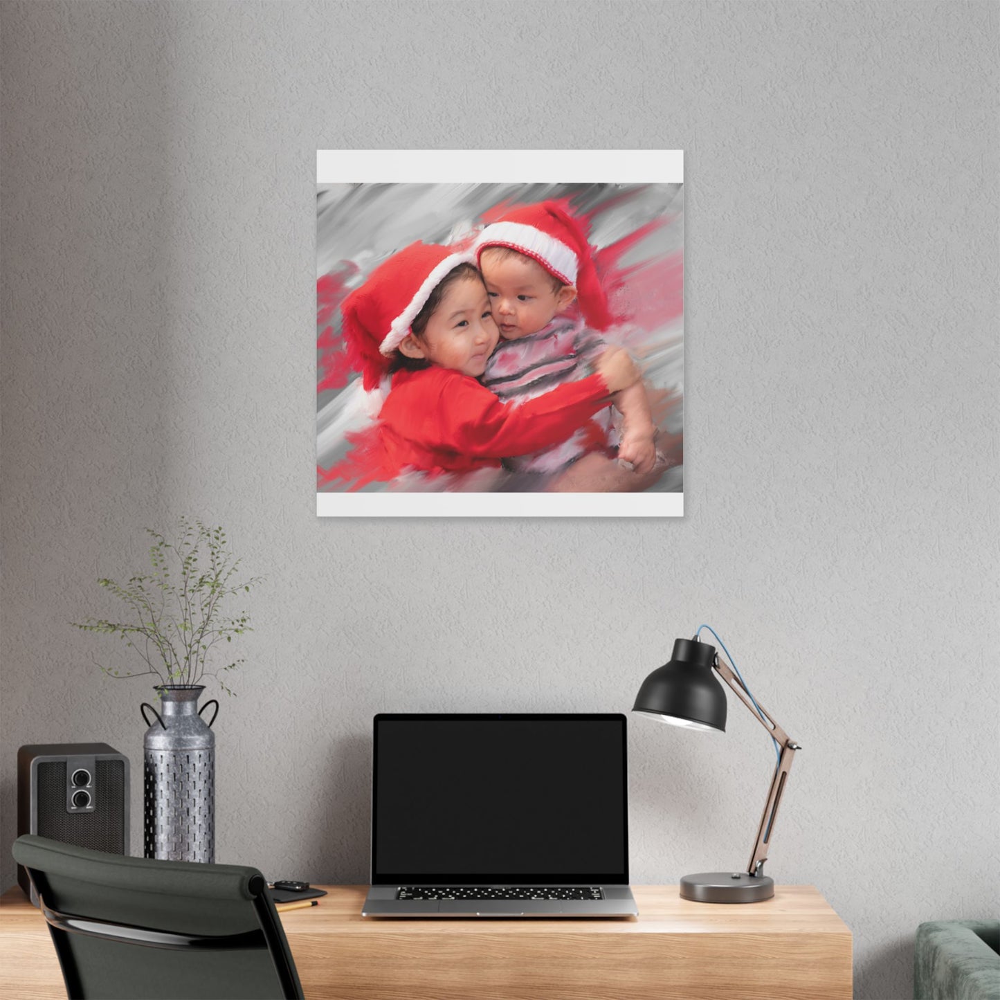 Children in Santa Hats Classic Stretched Canvas | Holiday Nursery Wall Art