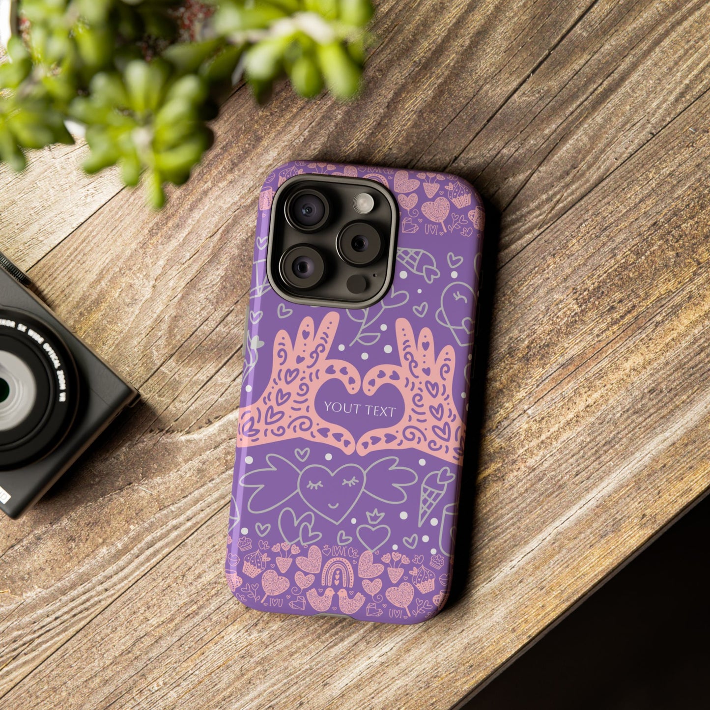 Colorful Heart Pattern Phone Case - Customizable Tough Case