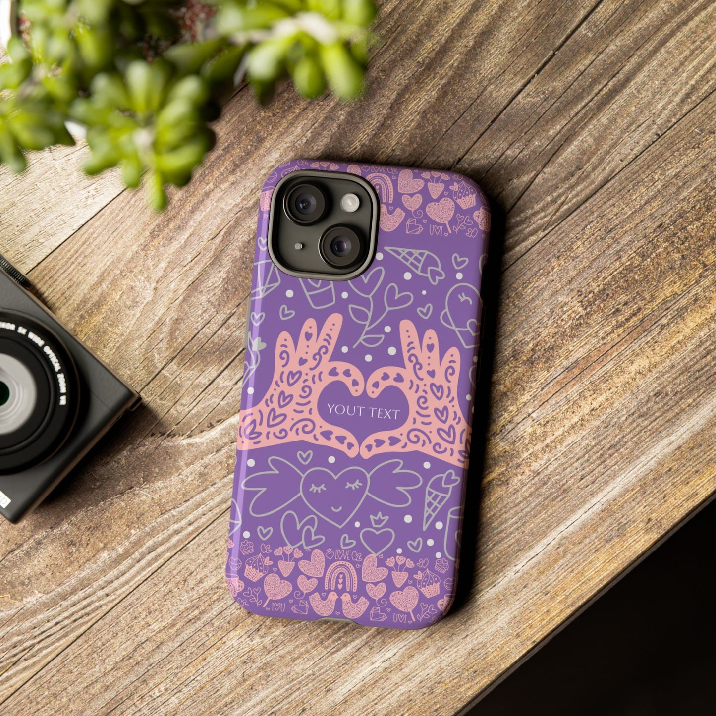 Colorful Heart Pattern Phone Case - Customizable Tough Case