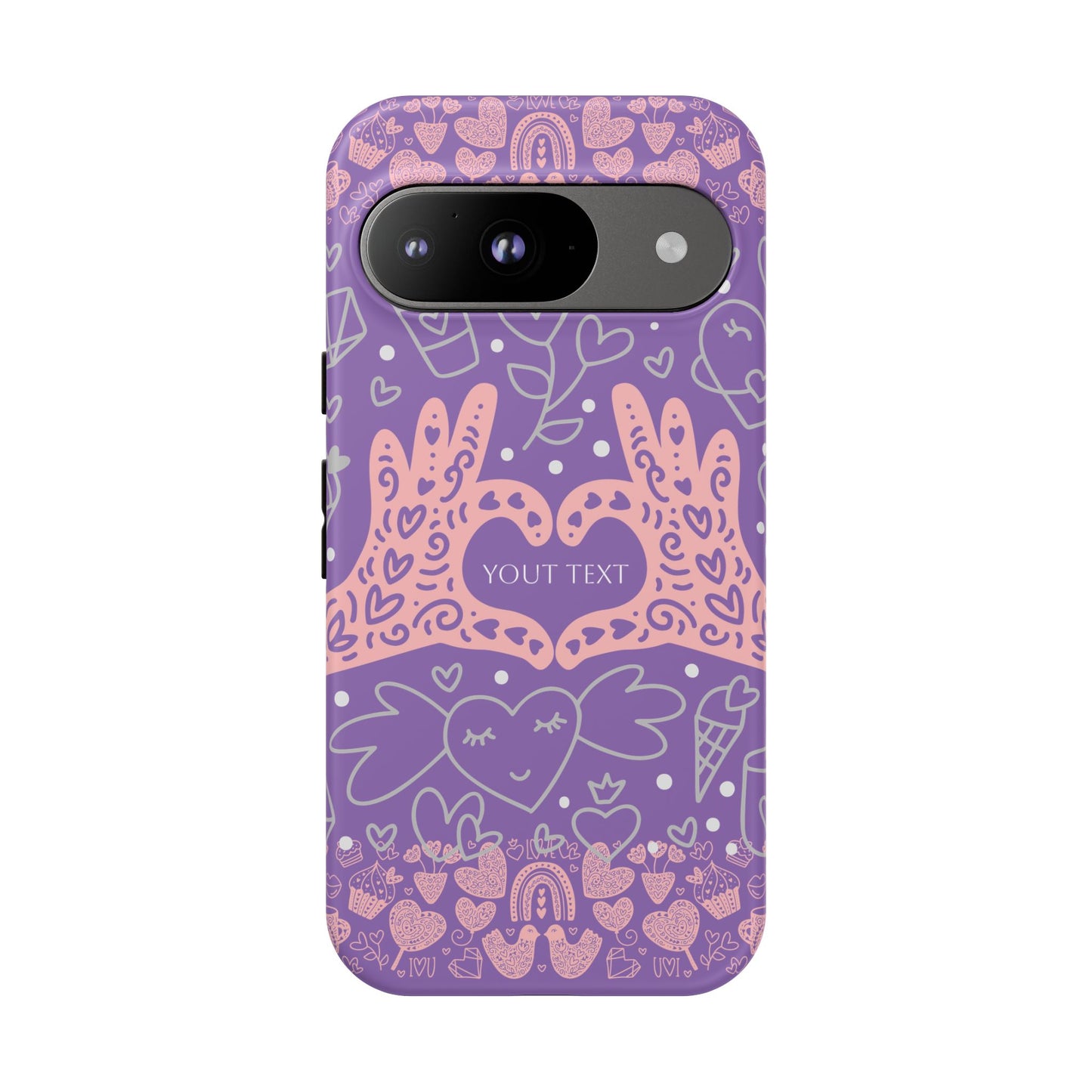 Colorful Heart Pattern Phone Case - Customizable Tough Case
