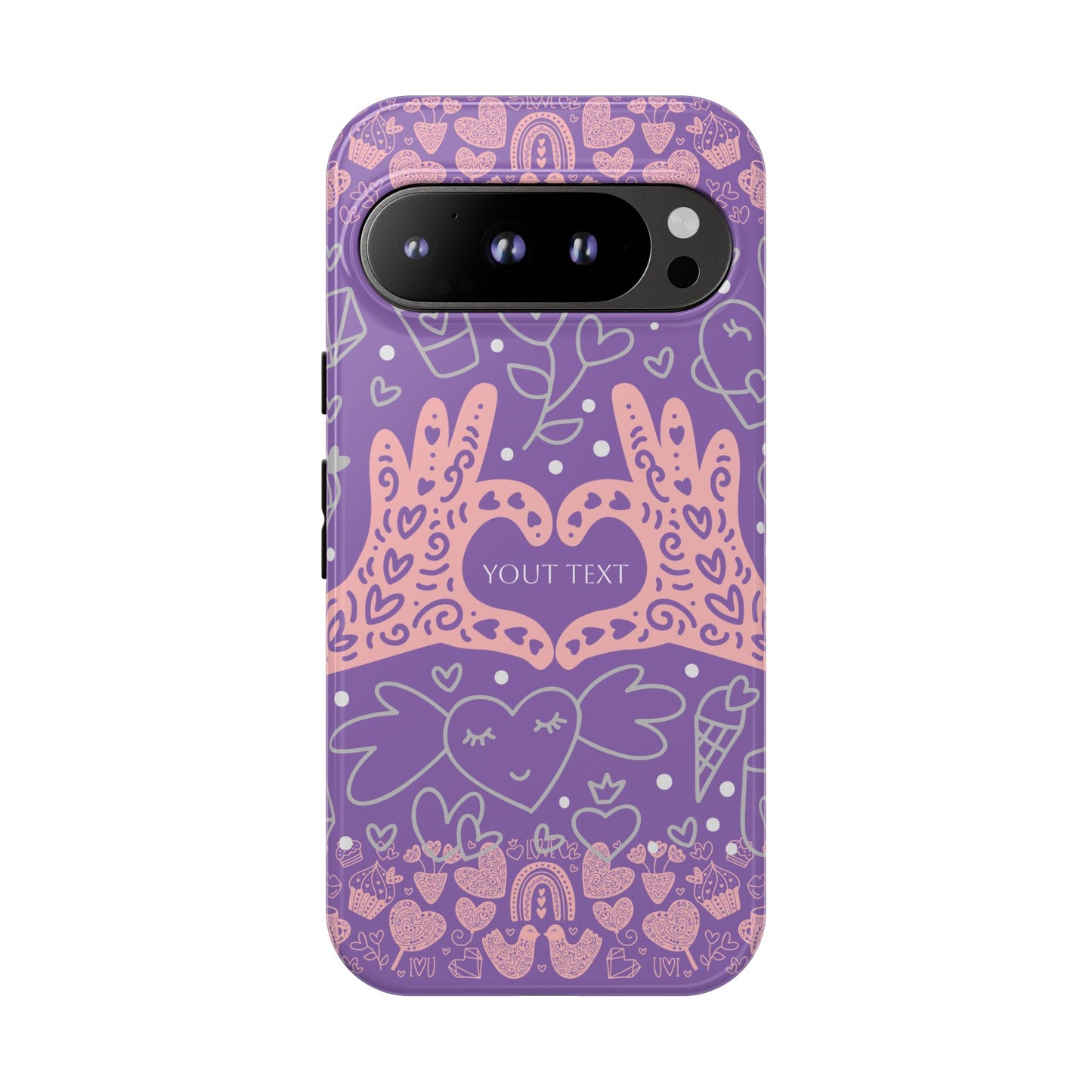 Colorful Heart Pattern Phone Case - Customizable Tough Case