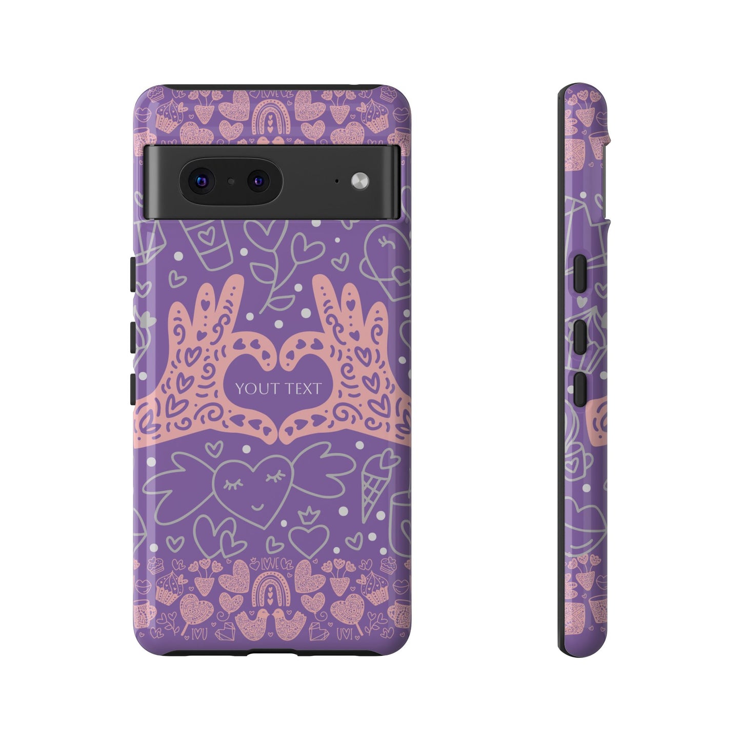 Colorful Heart Pattern Phone Case - Customizable Tough Case