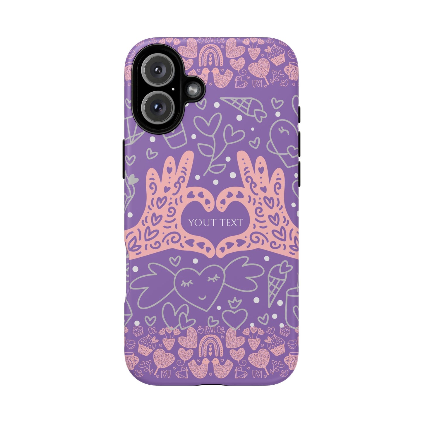 Colorful Heart Pattern Phone Case - Customizable Tough Case