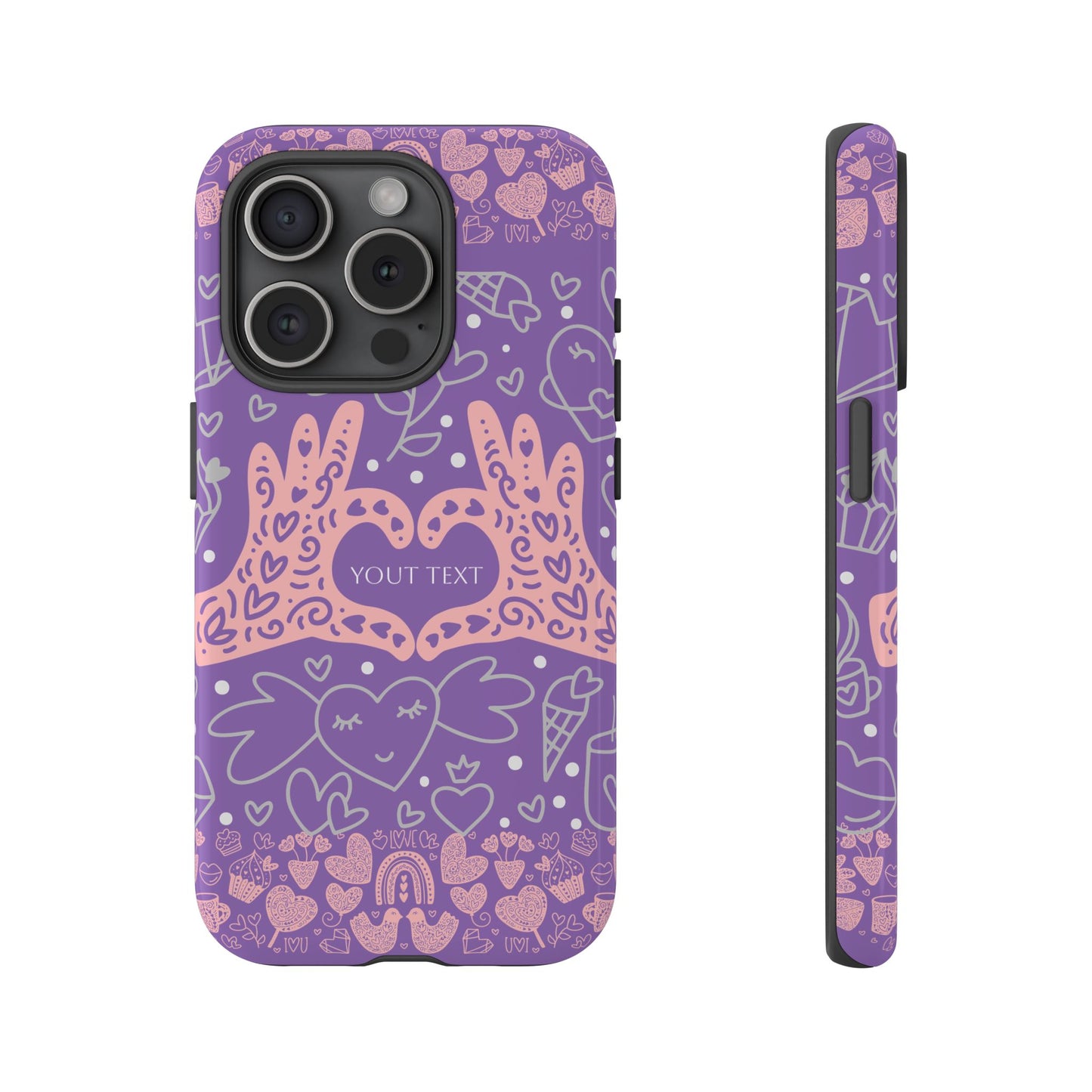 Colorful Heart Pattern Phone Case - Customizable Tough Case