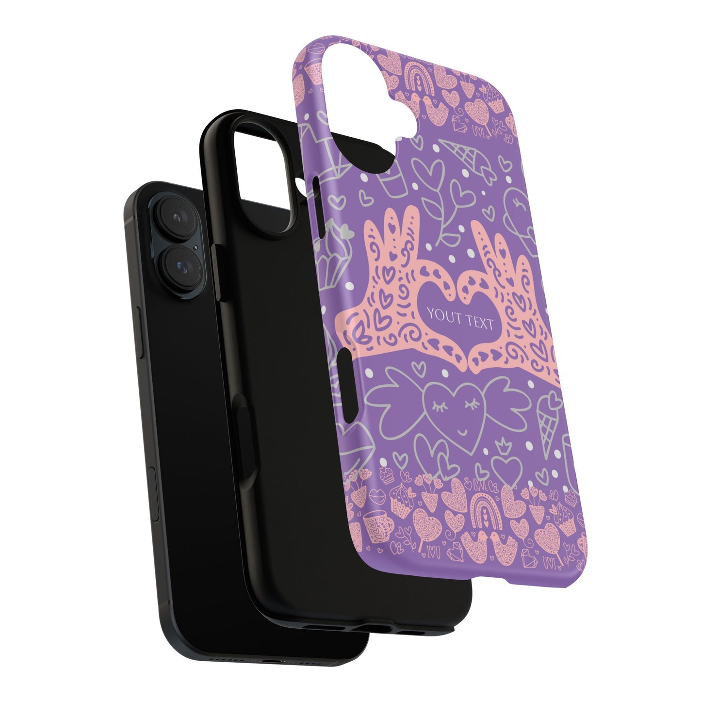 Colorful Heart Pattern Phone Case - Customizable Tough Case