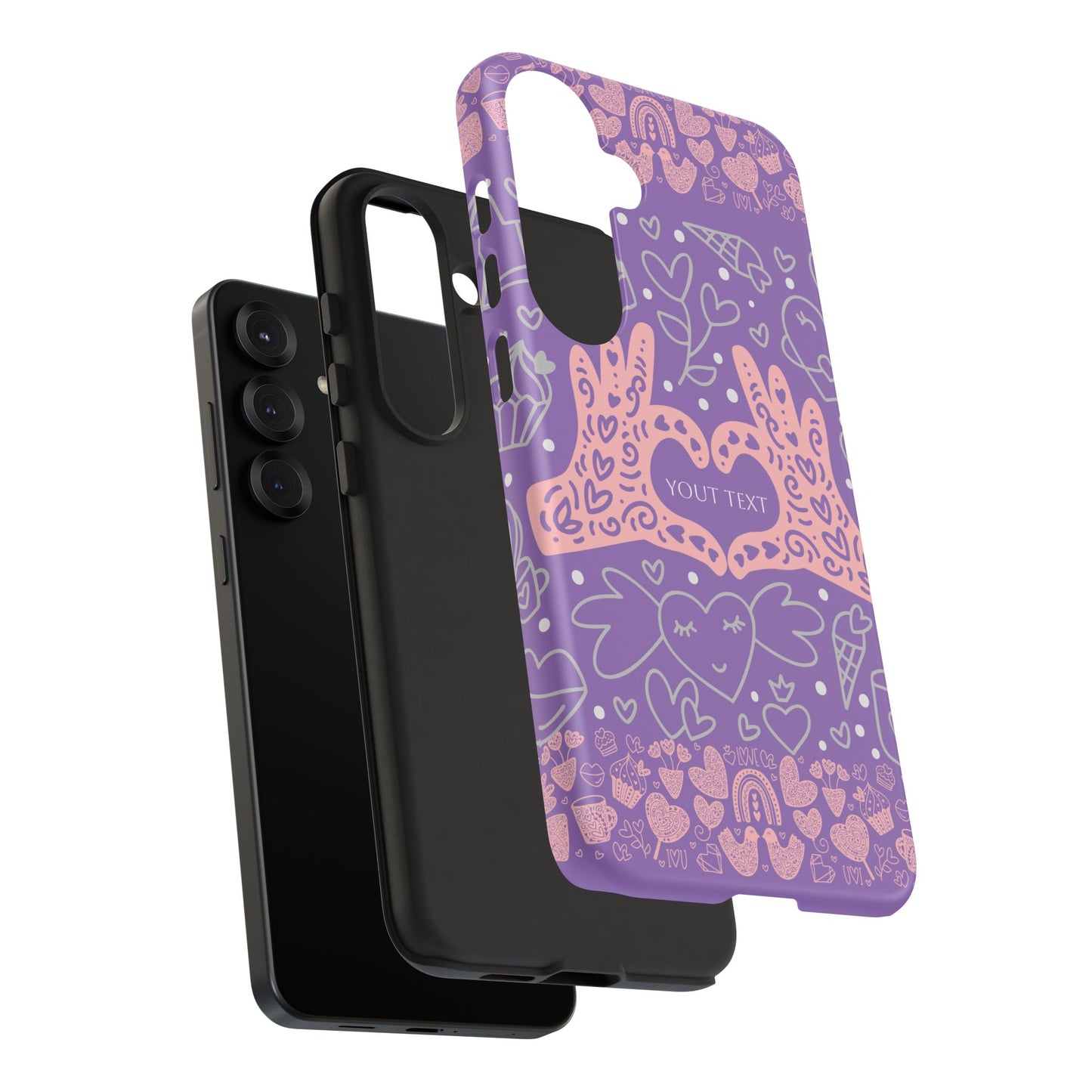 Colorful Heart Pattern Phone Case - Customizable Tough Case