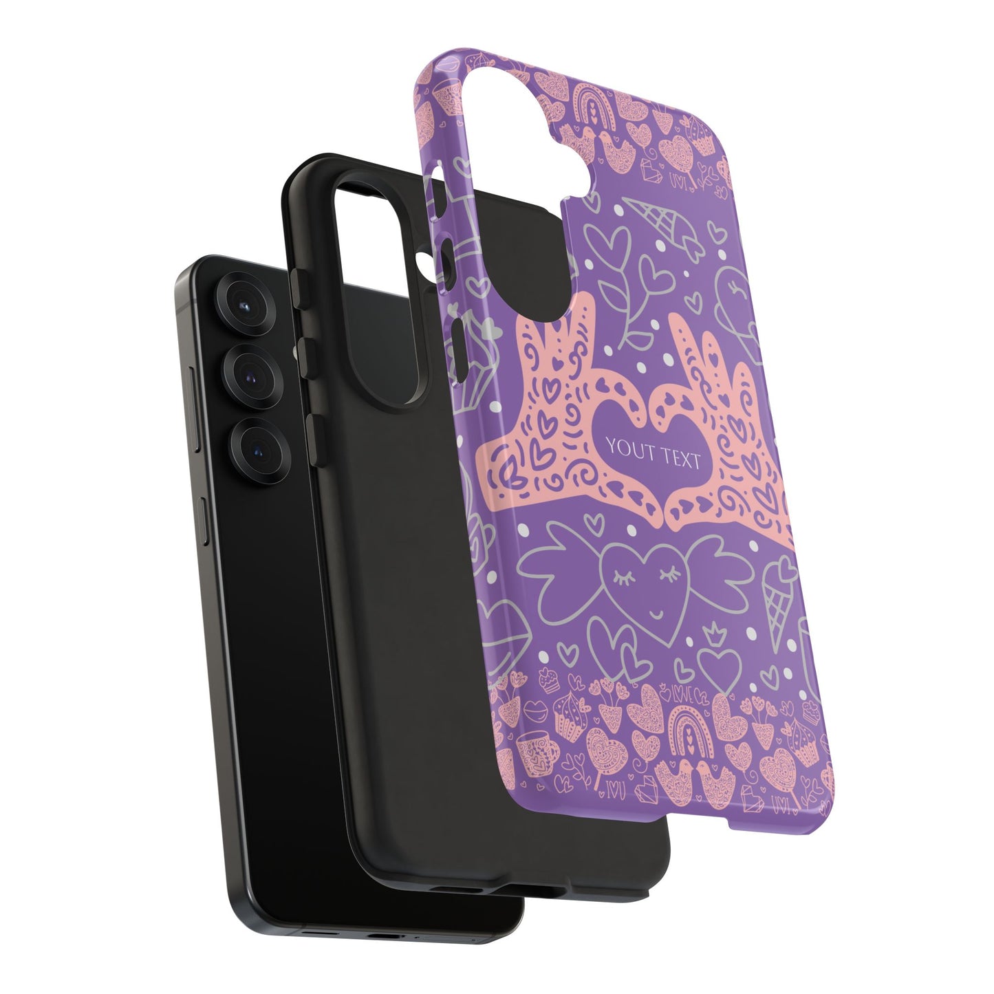 Colorful Heart Pattern Phone Case - Customizable Tough Case