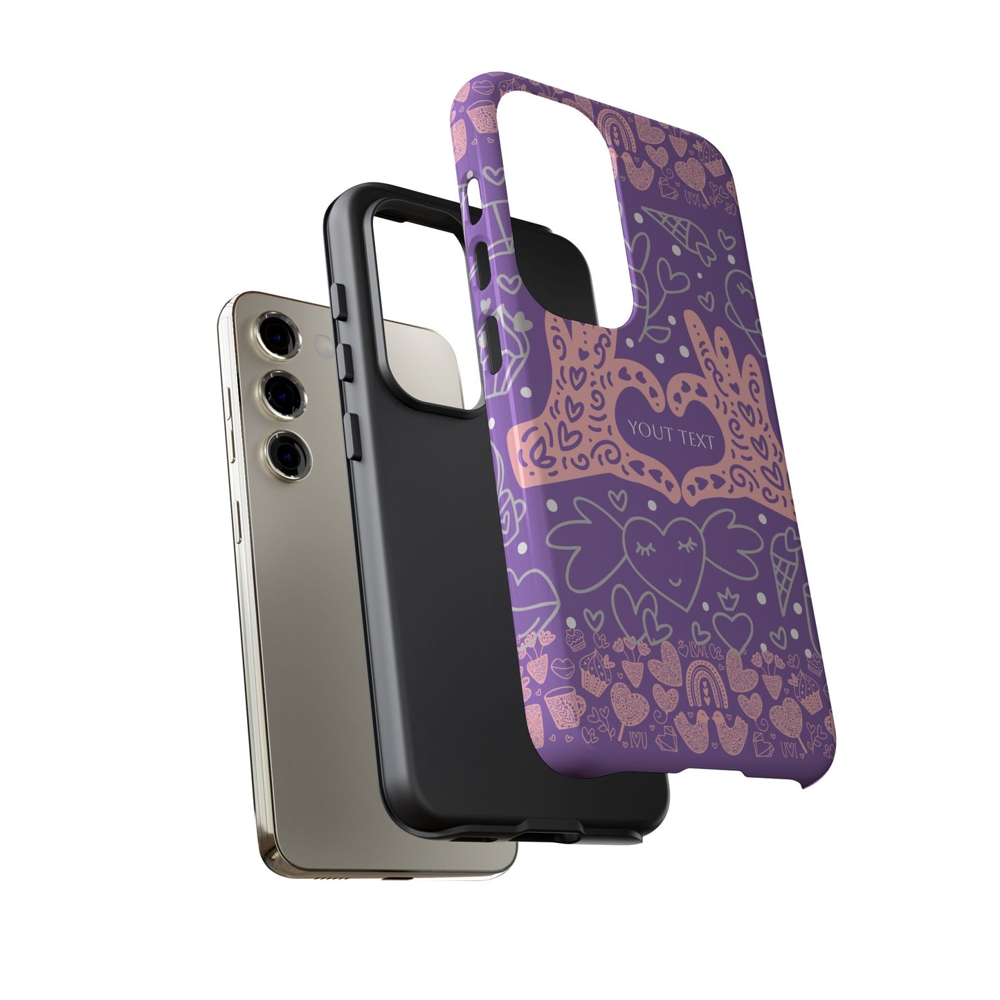 Colorful Heart Pattern Phone Case - Customizable Tough Case