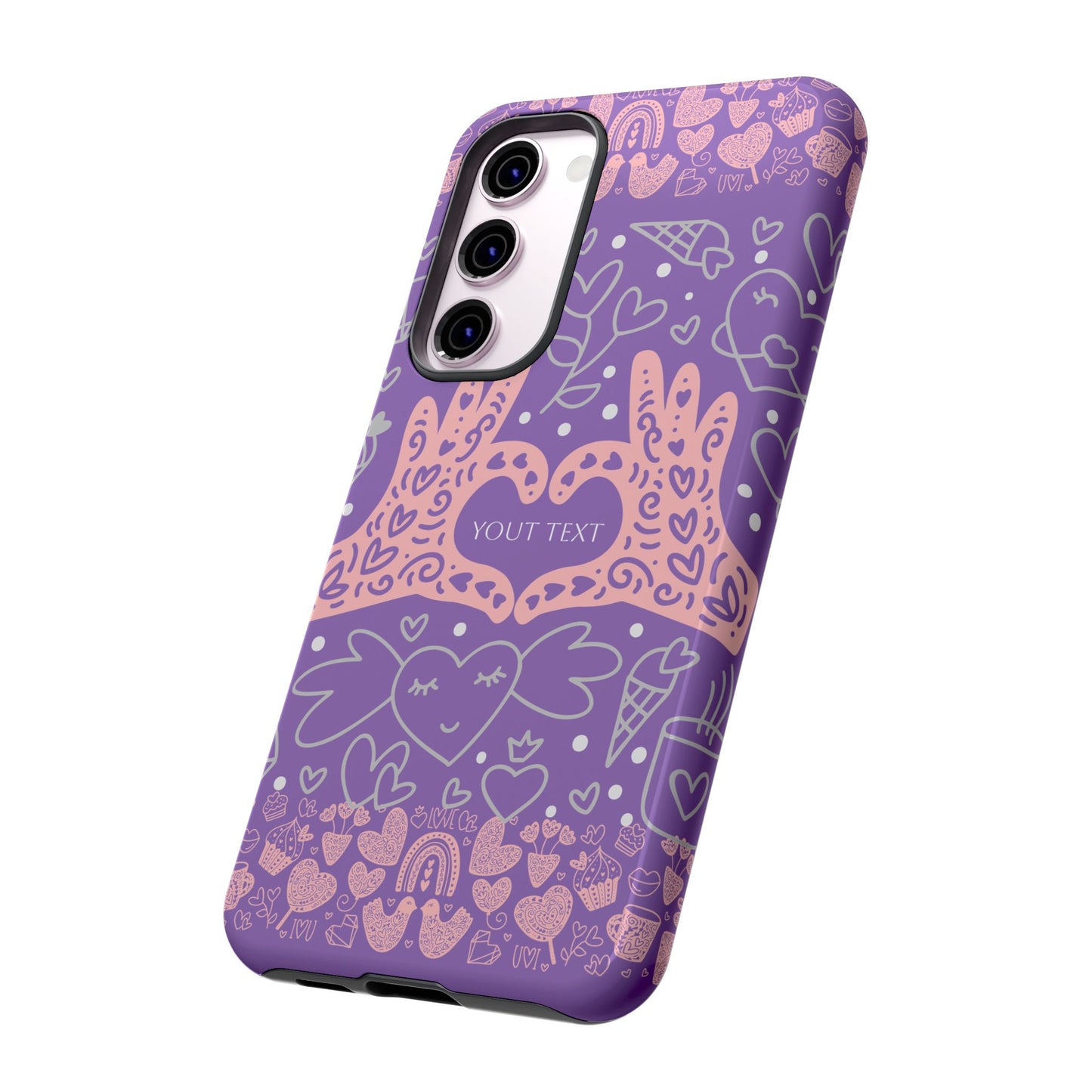 Colorful Heart Pattern Phone Case - Customizable Tough Case