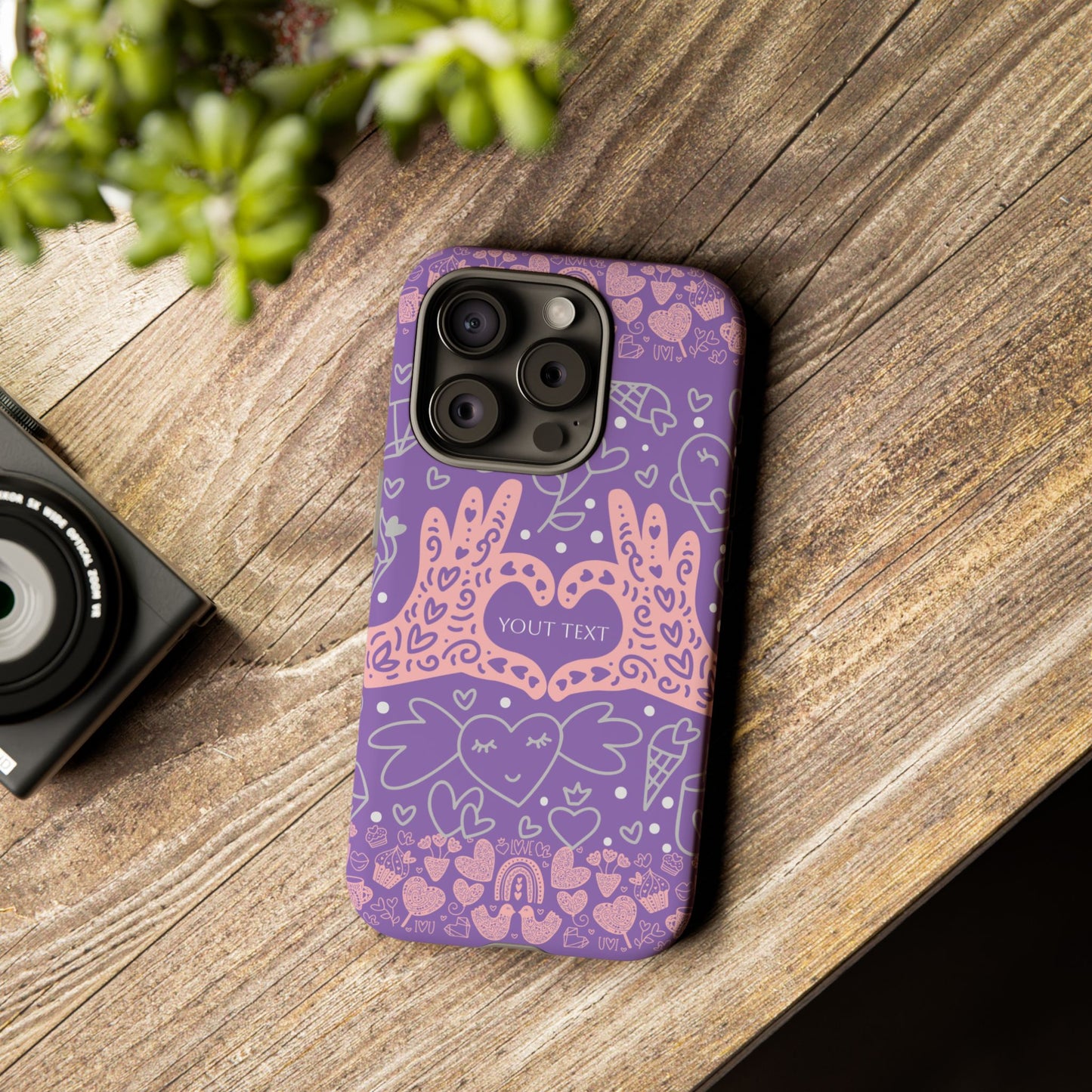 Colorful Heart Pattern Phone Case - Customizable Tough Case