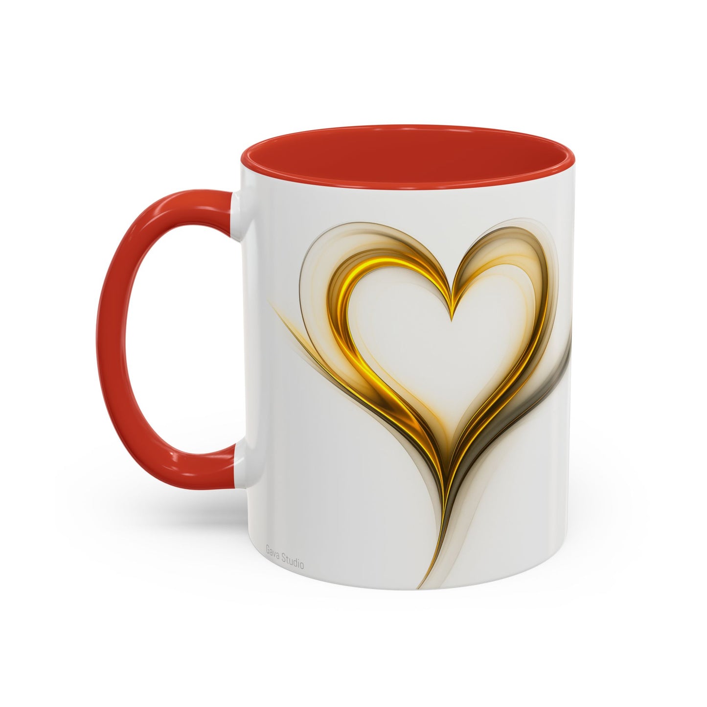 Coffee Mug - Modern Abstract Golden Heart Design - Romantic Gift for Love One
