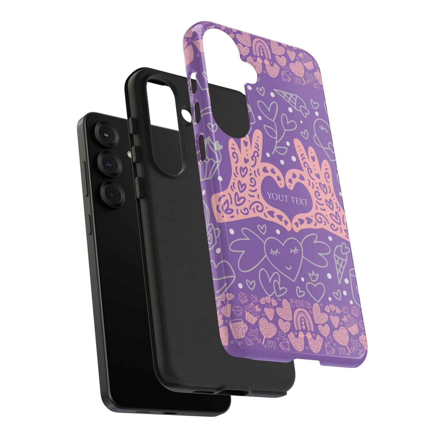 Colorful Heart Pattern Phone Case - Customizable Tough Case