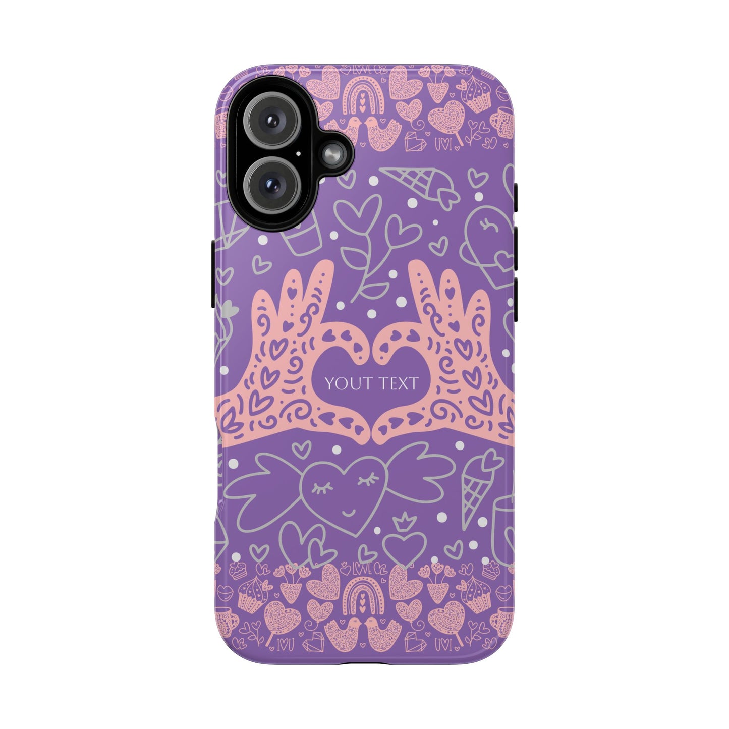 Colorful Heart Pattern Phone Case - Customizable Tough Case
