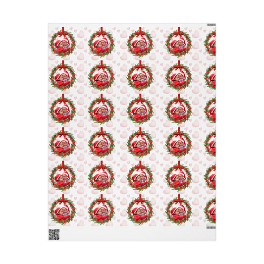 Christmas Wreath Heart Pattern Wrapping Paper Custom Photo & Text | Holiday Gift Wrap Roll by Gava Studio