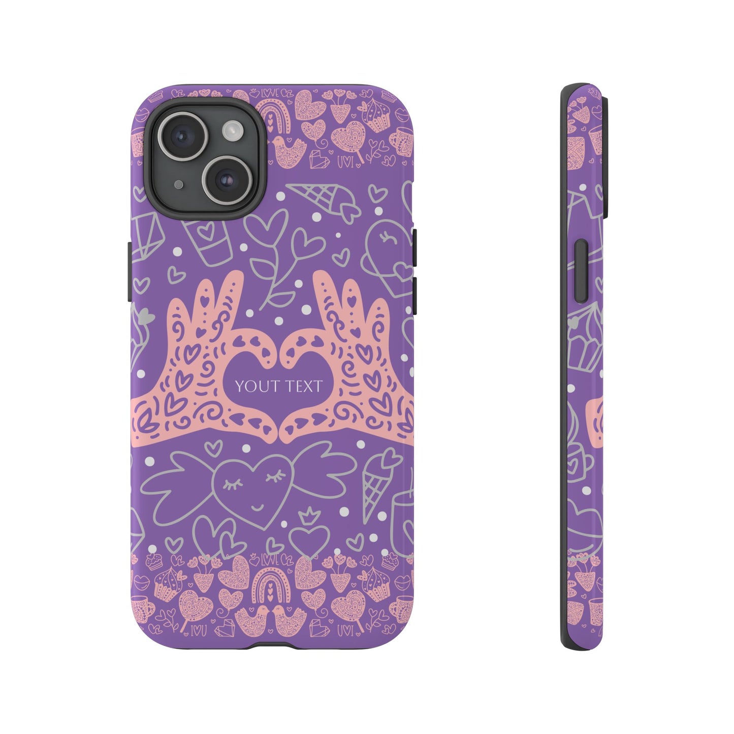 Colorful Heart Pattern Phone Case - Customizable Tough Case
