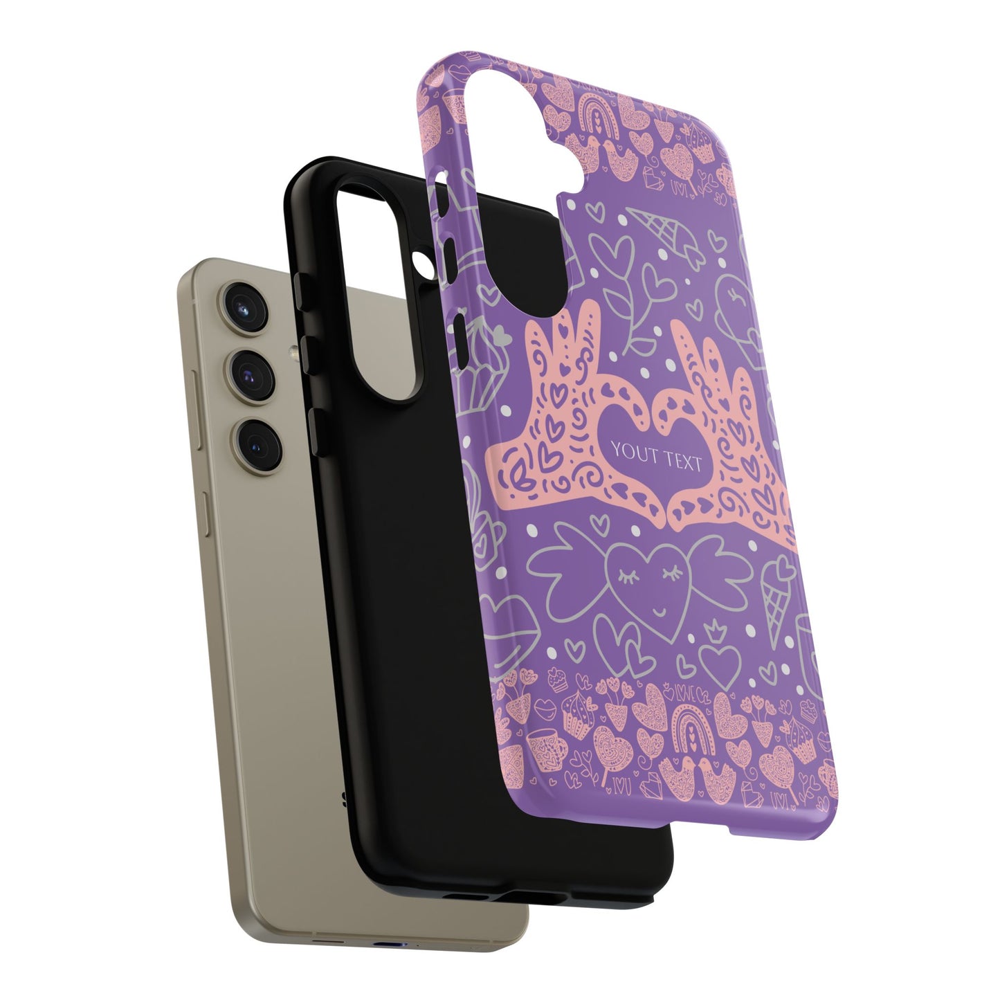 Colorful Heart Pattern Phone Case - Customizable Tough Case