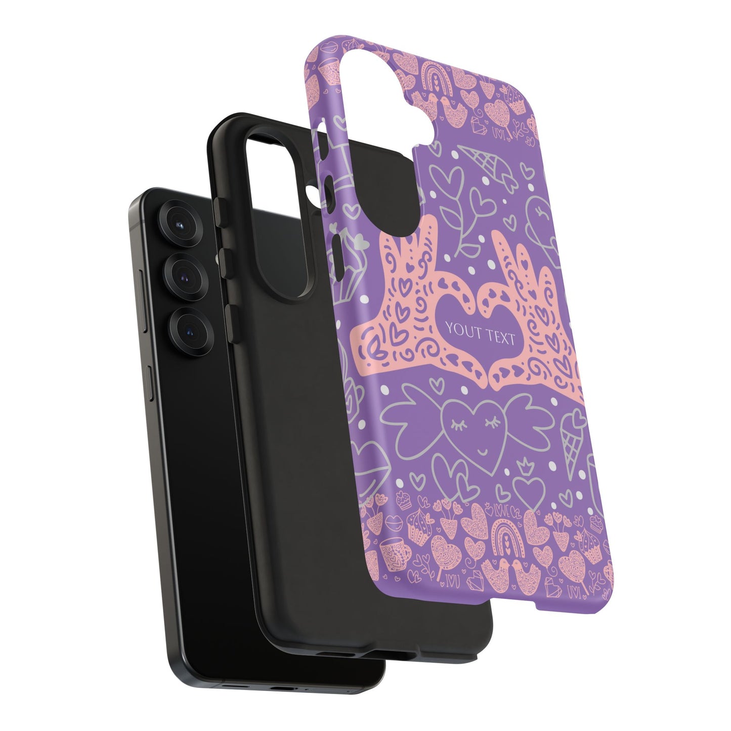 Colorful Heart Pattern Phone Case - Customizable Tough Case