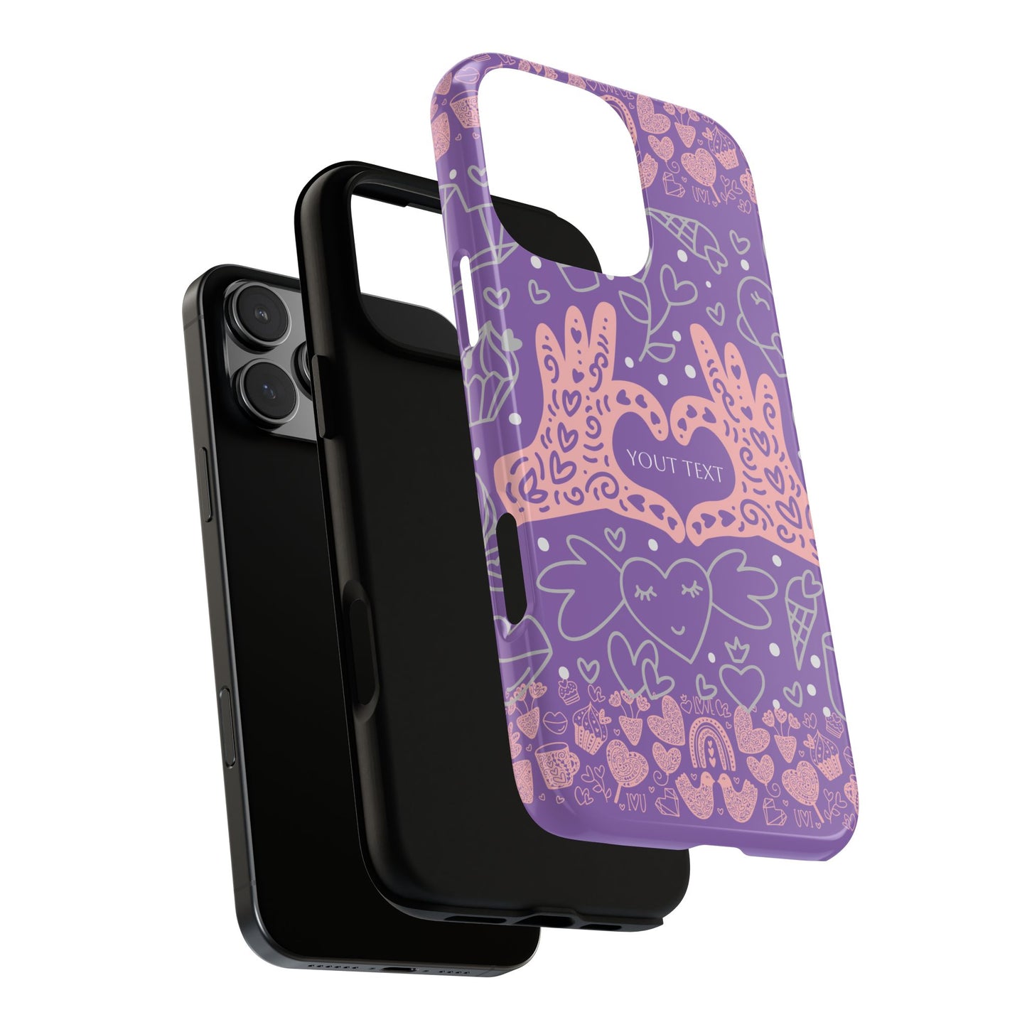 Colorful Heart Pattern Phone Case - Customizable Tough Case