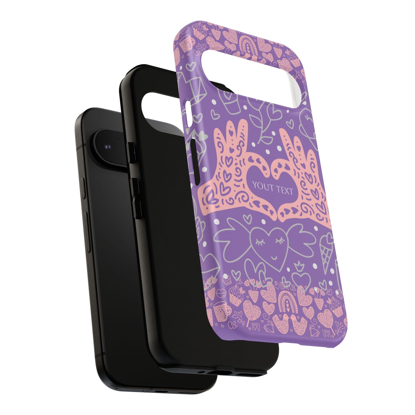 Colorful Heart Pattern Phone Case - Customizable Tough Case