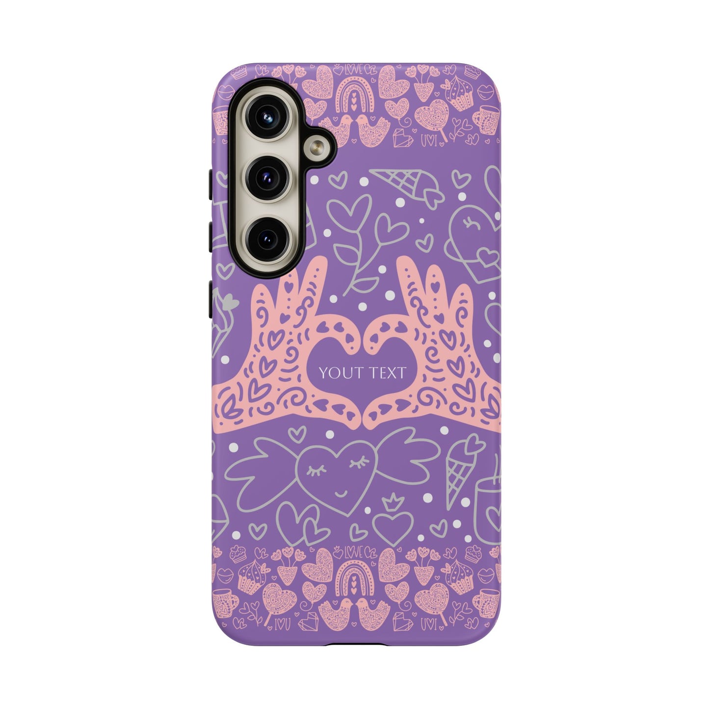 Colorful Heart Pattern Phone Case - Customizable Tough Case