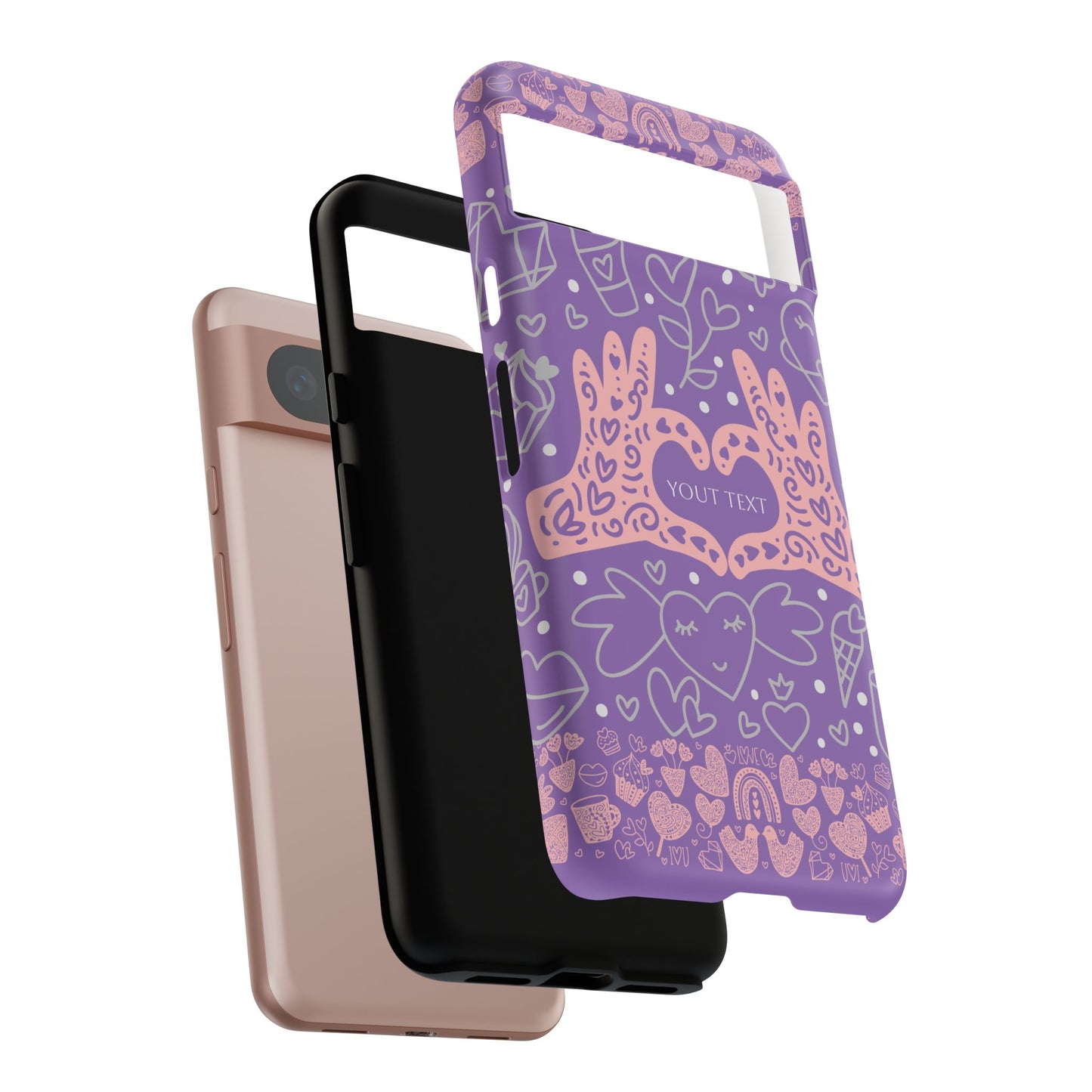 Colorful Heart Pattern Phone Case - Customizable Tough Case