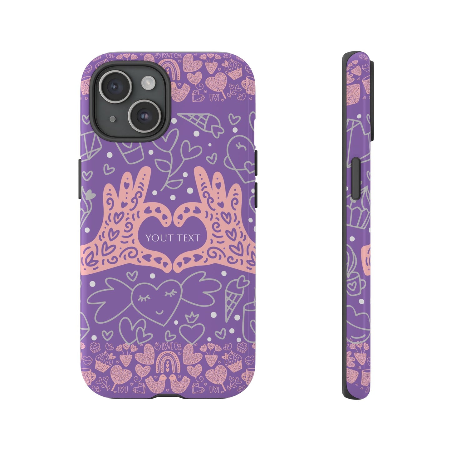 Colorful Heart Pattern Phone Case - Customizable Tough Case