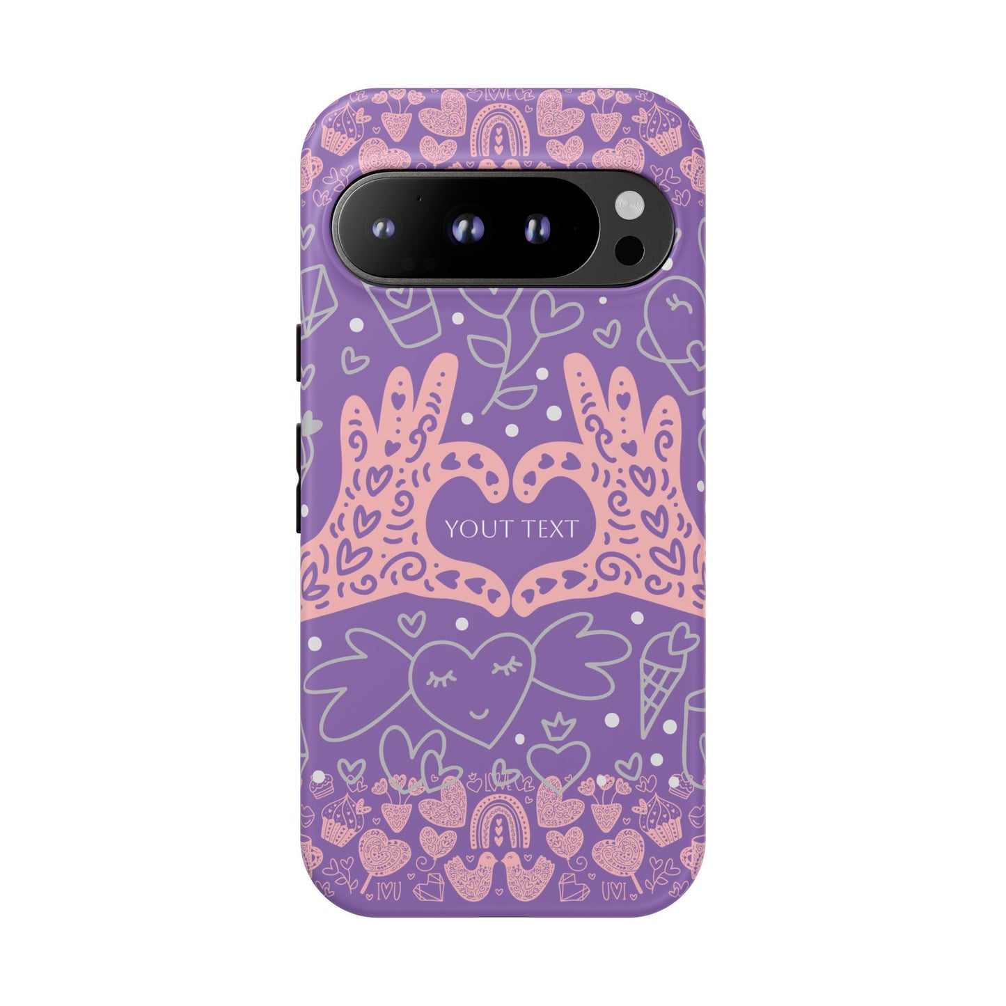 Colorful Heart Pattern Phone Case - Customizable Tough Case