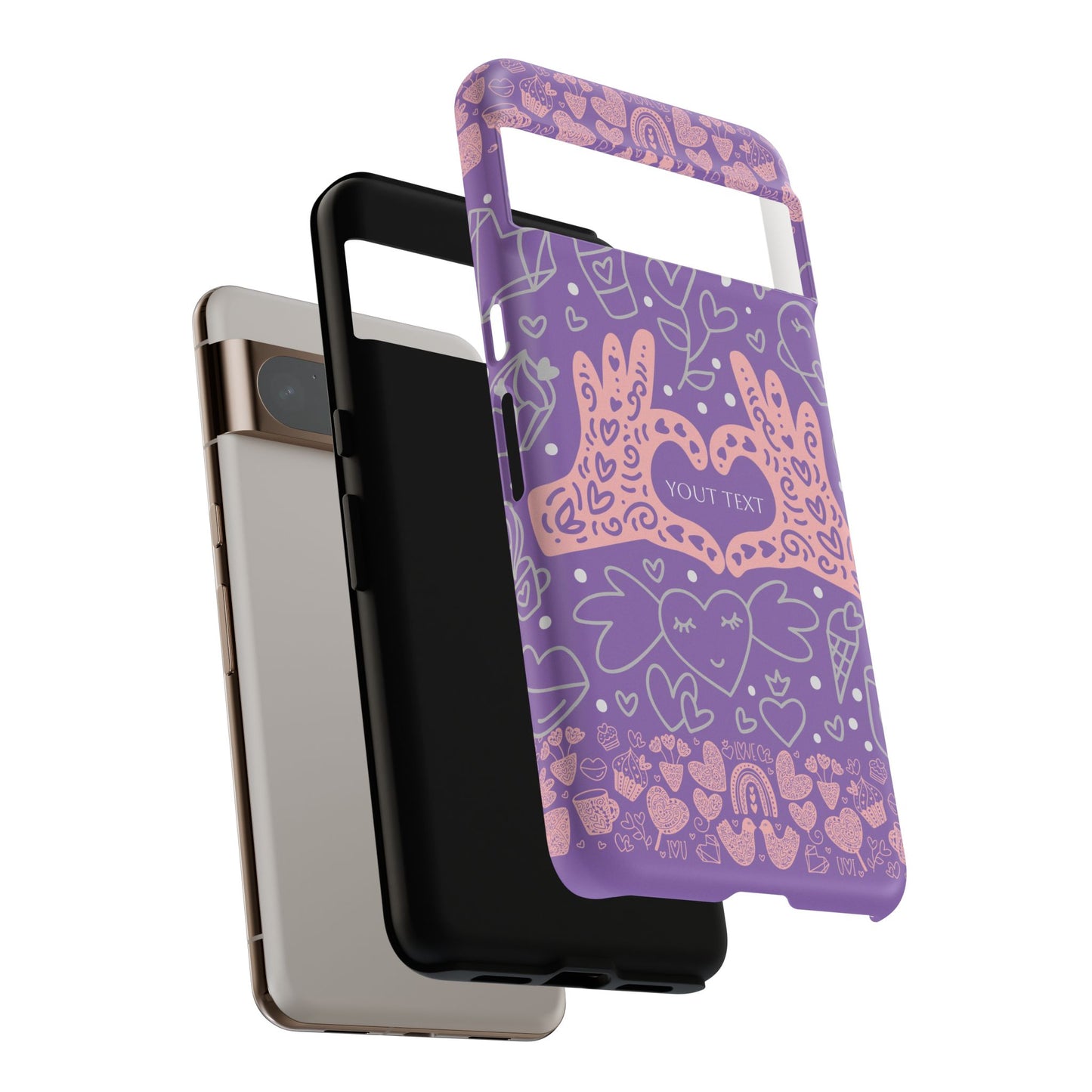 Colorful Heart Pattern Phone Case - Customizable Tough Case