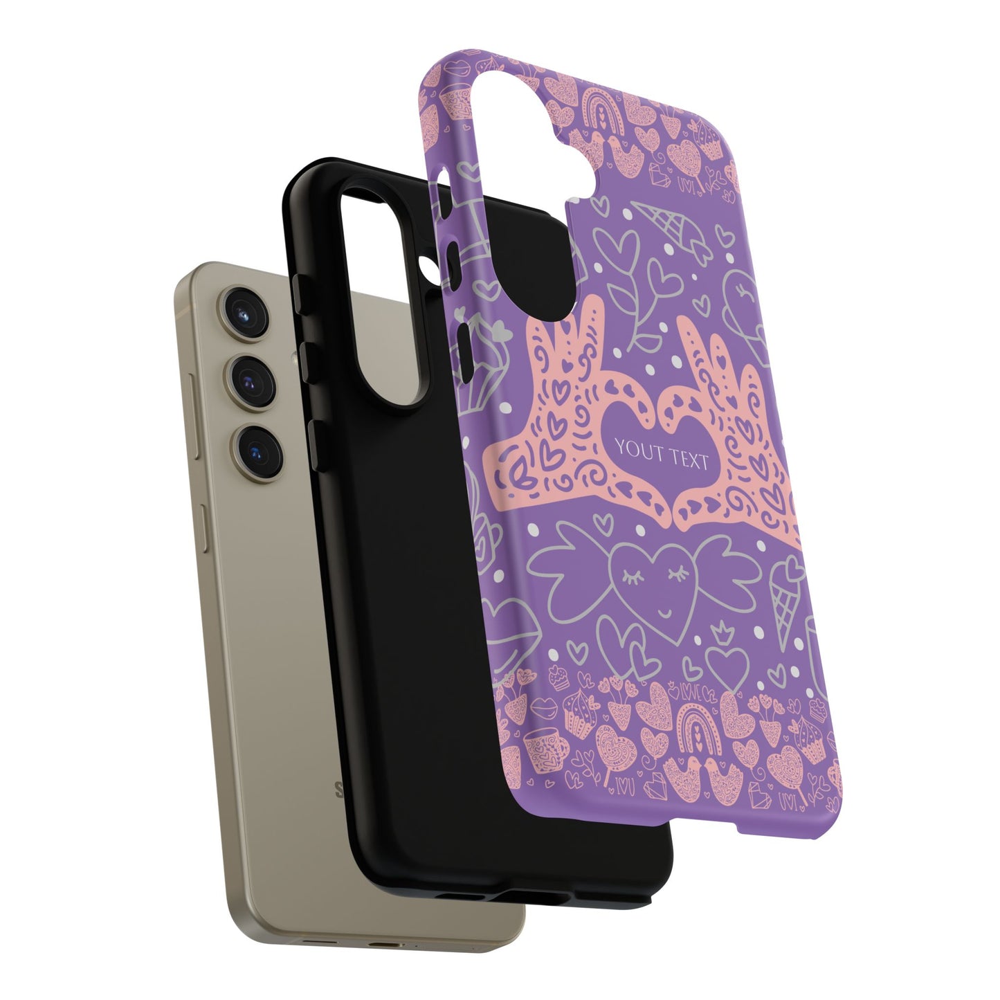Colorful Heart Pattern Phone Case - Customizable Tough Case