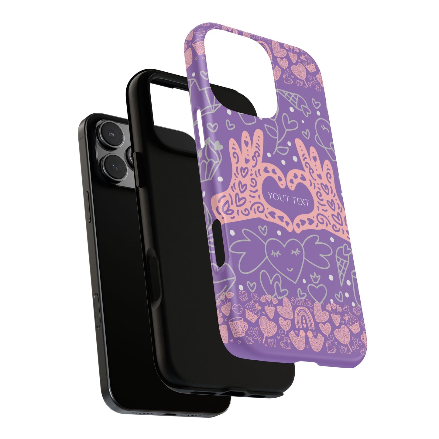Colorful Heart Pattern Phone Case - Customizable Tough Case