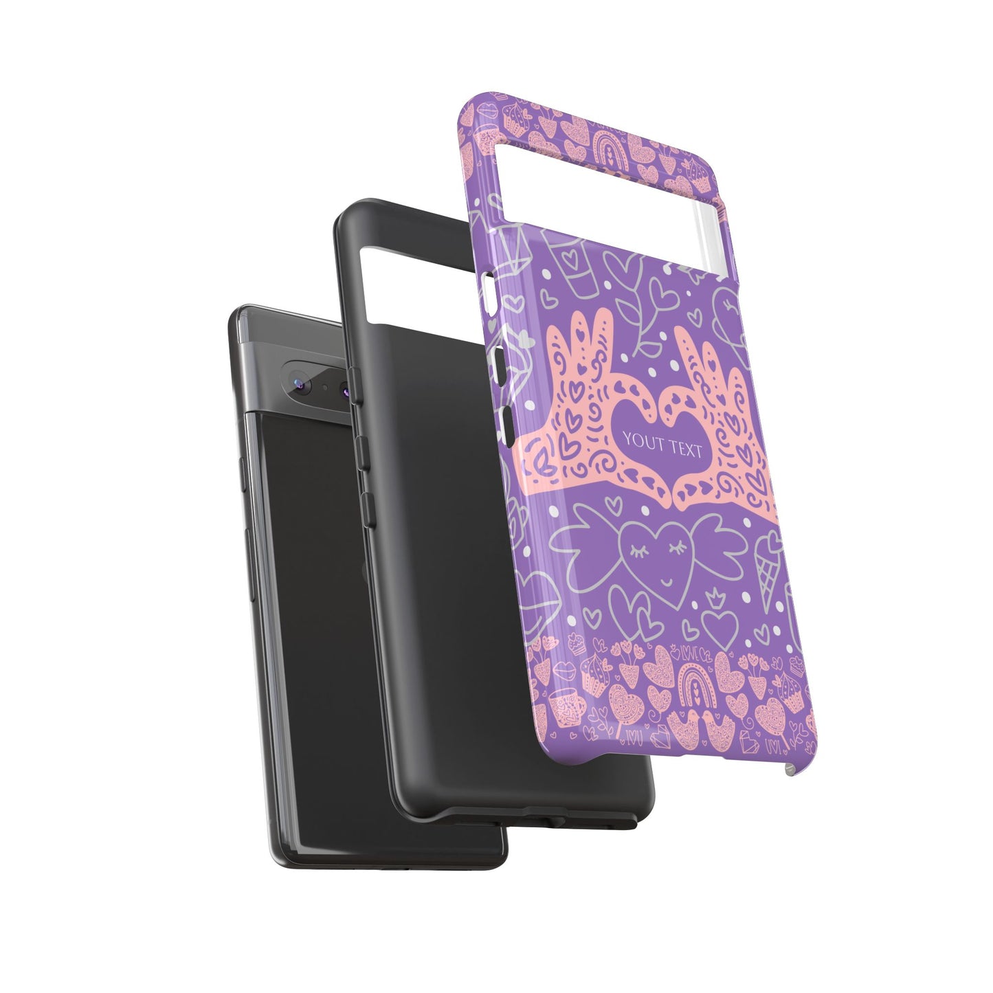 Colorful Heart Pattern Phone Case - Customizable Tough Case