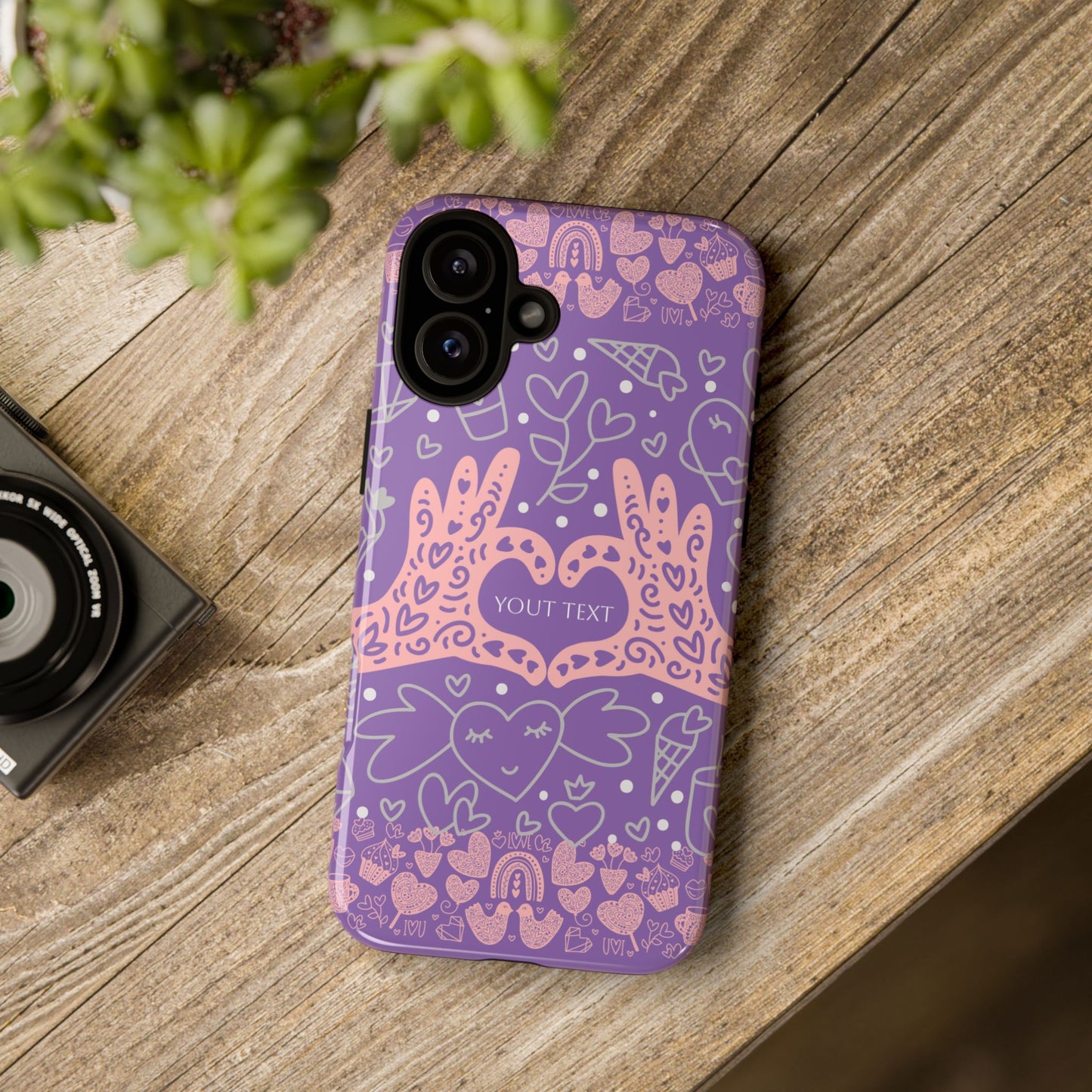 Colorful Heart Pattern Phone Case - Customizable Tough Case