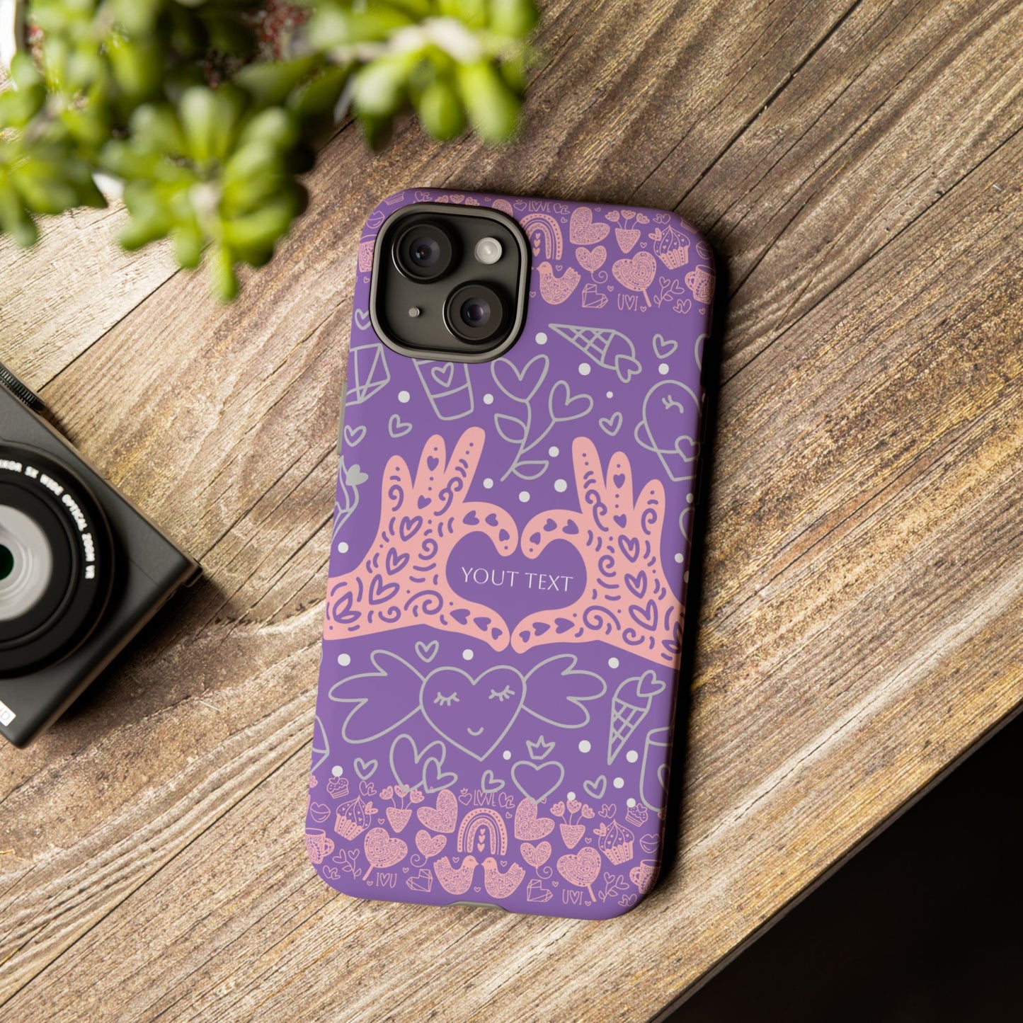 Colorful Heart Pattern Phone Case - Customizable Tough Case