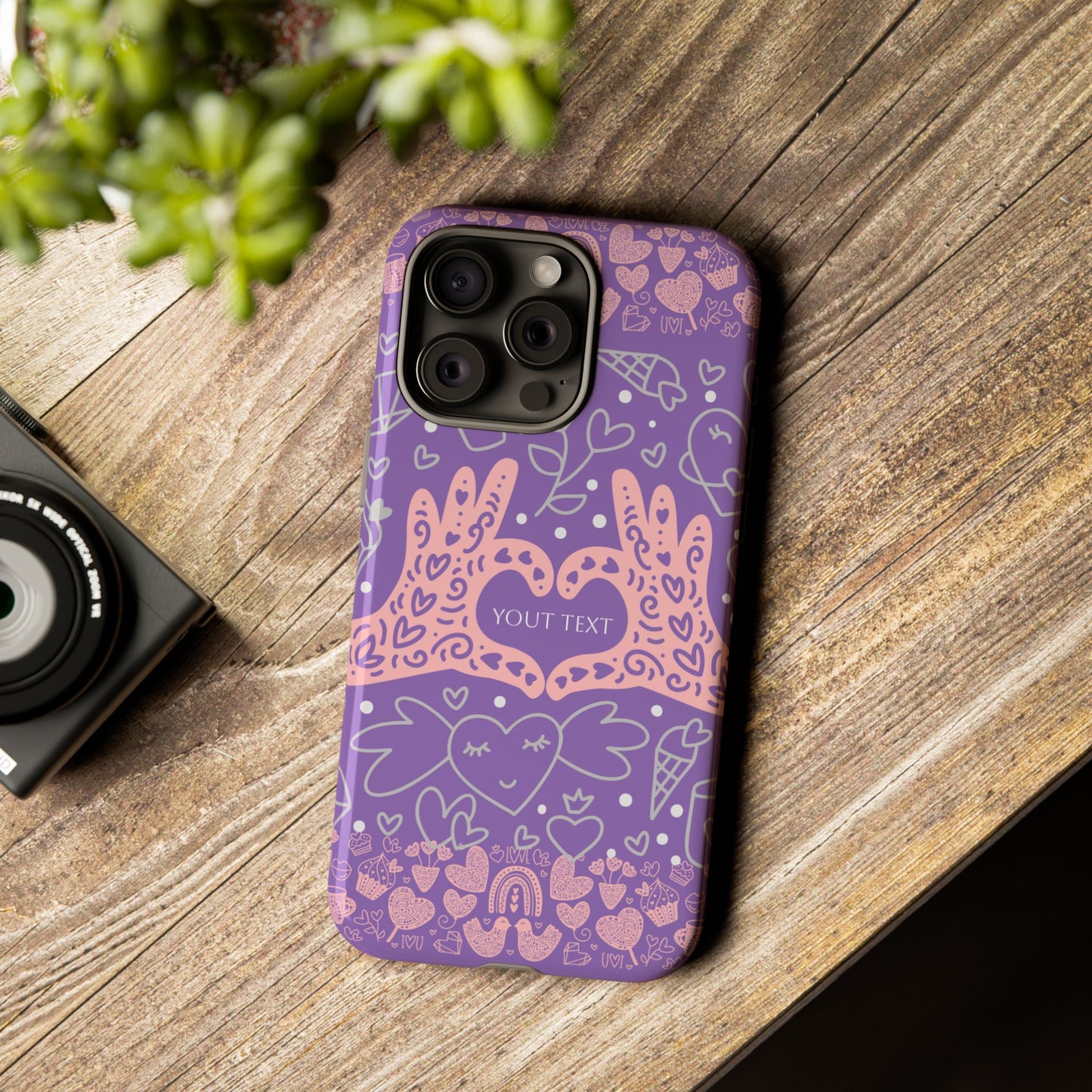 Colorful Heart Pattern Phone Case - Customizable Tough Case