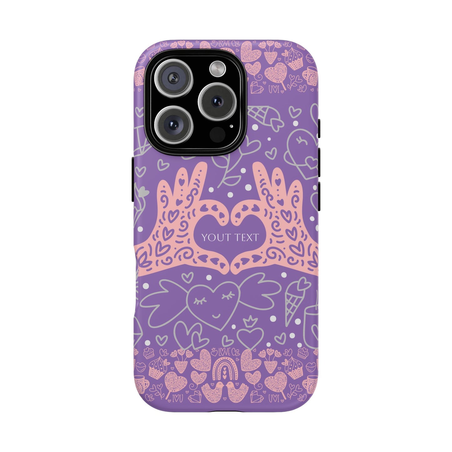 Colorful Heart Pattern Phone Case - Customizable Tough Case